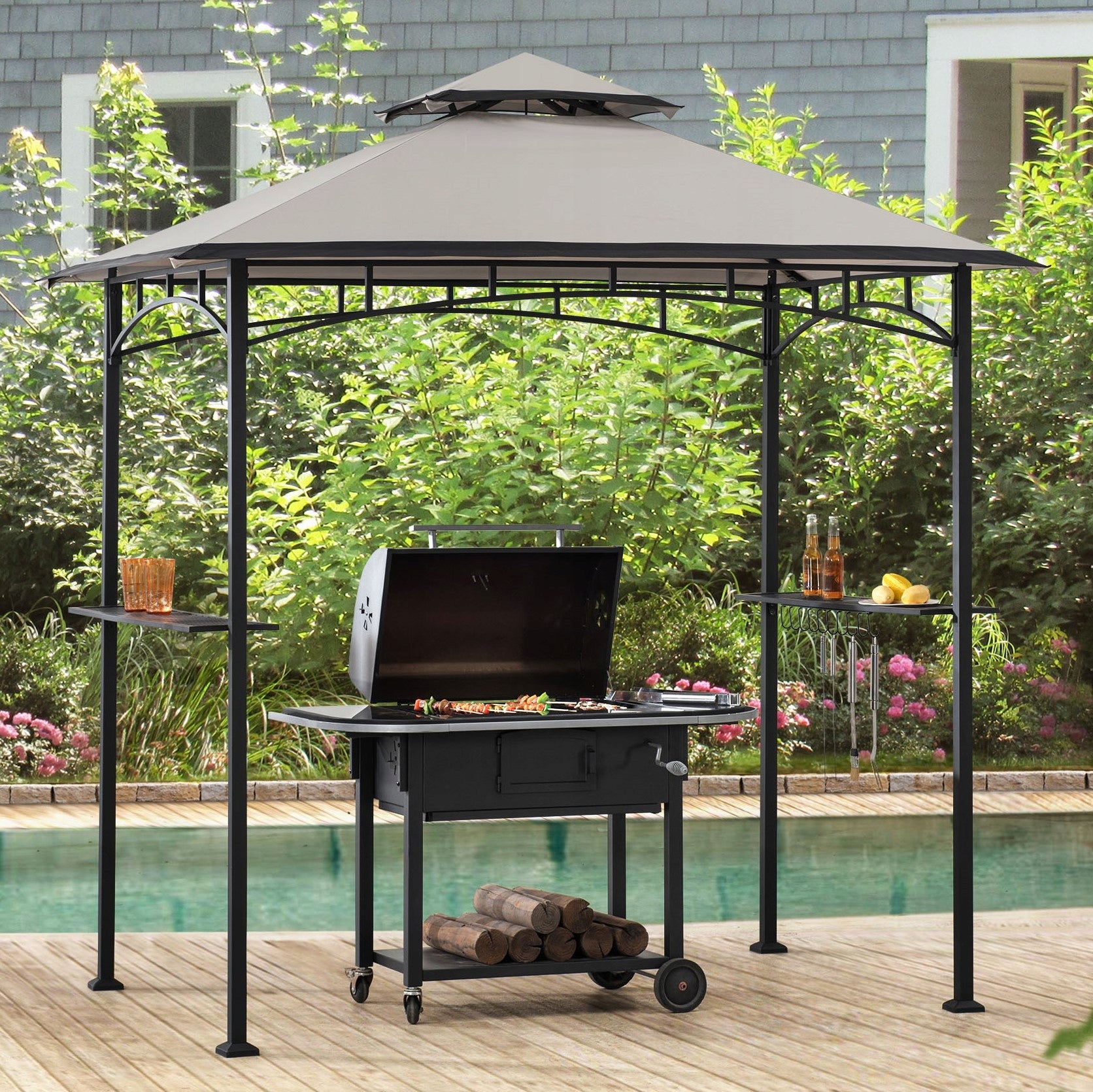 GARDEN PAVILION 1,5x2,5m GARDEN GAZEBO GRILL GARDEN TENT GREY Packaging status original