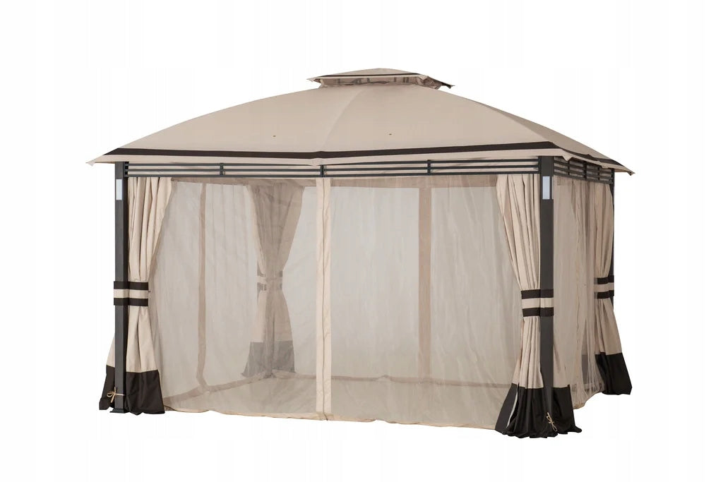 GARDEN PAVILION 3x4 GARDEN TENT BEIGE MOSQUITO NETS LED DELUXE CURTAINS