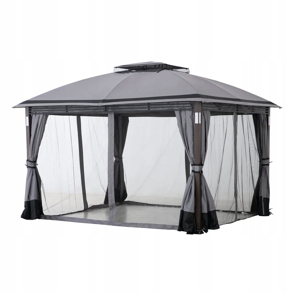 GARDEN PAVILION 3x4 GARDEN TENT GREY MOSQUITO NETS LED DELUXE CURTAINS