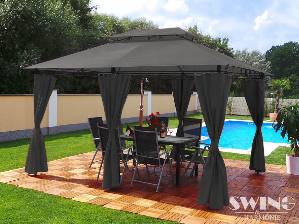 GARDEN PAVILION 3x4 GARDEN TENT LED MOSQUITO NET CURTAINS ANTHRACITE GAZEBO Manufacturer Swing
