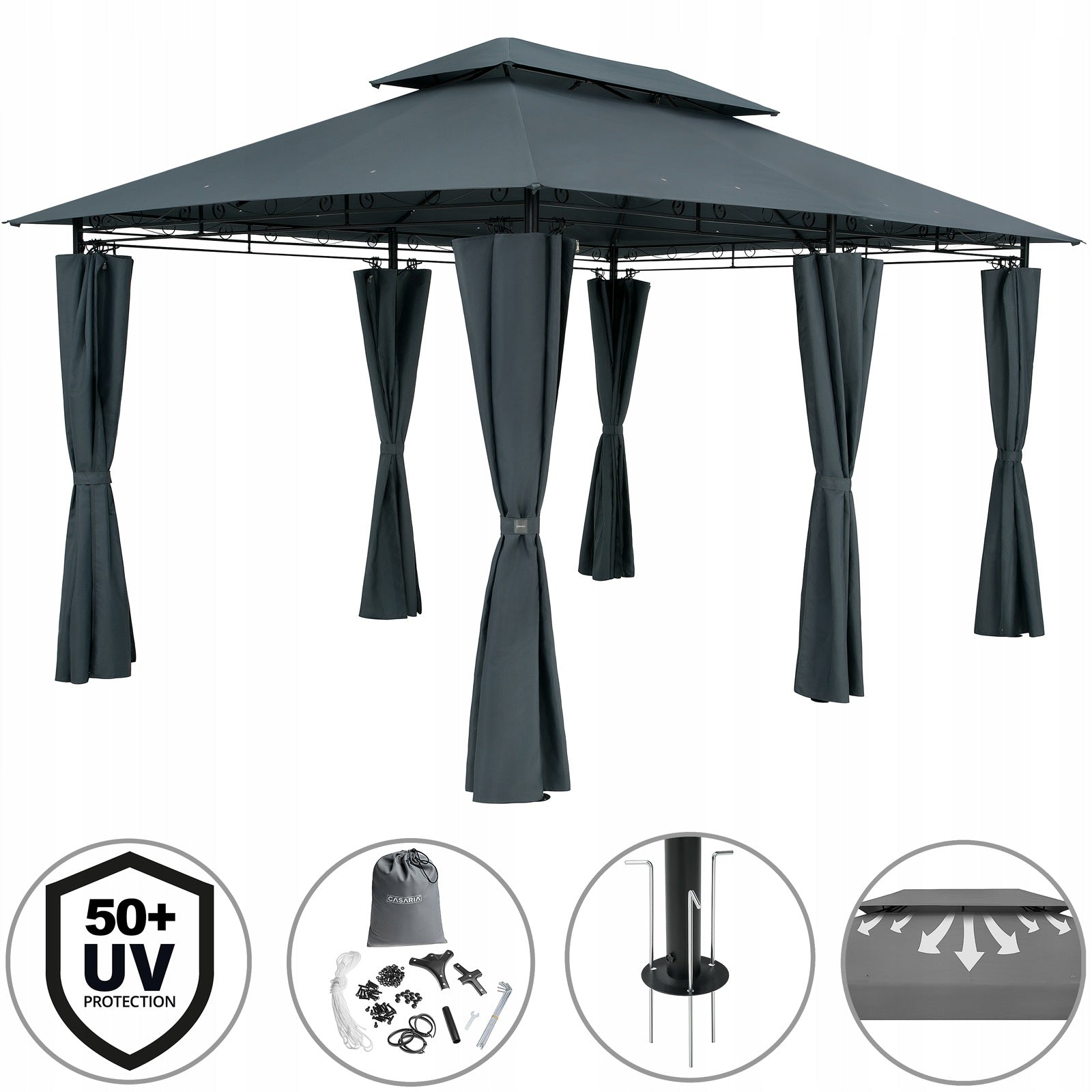 GARDEN PAVILION 3x4m Grey 3x4m UV Protection 50+ Manufacturer Casaria