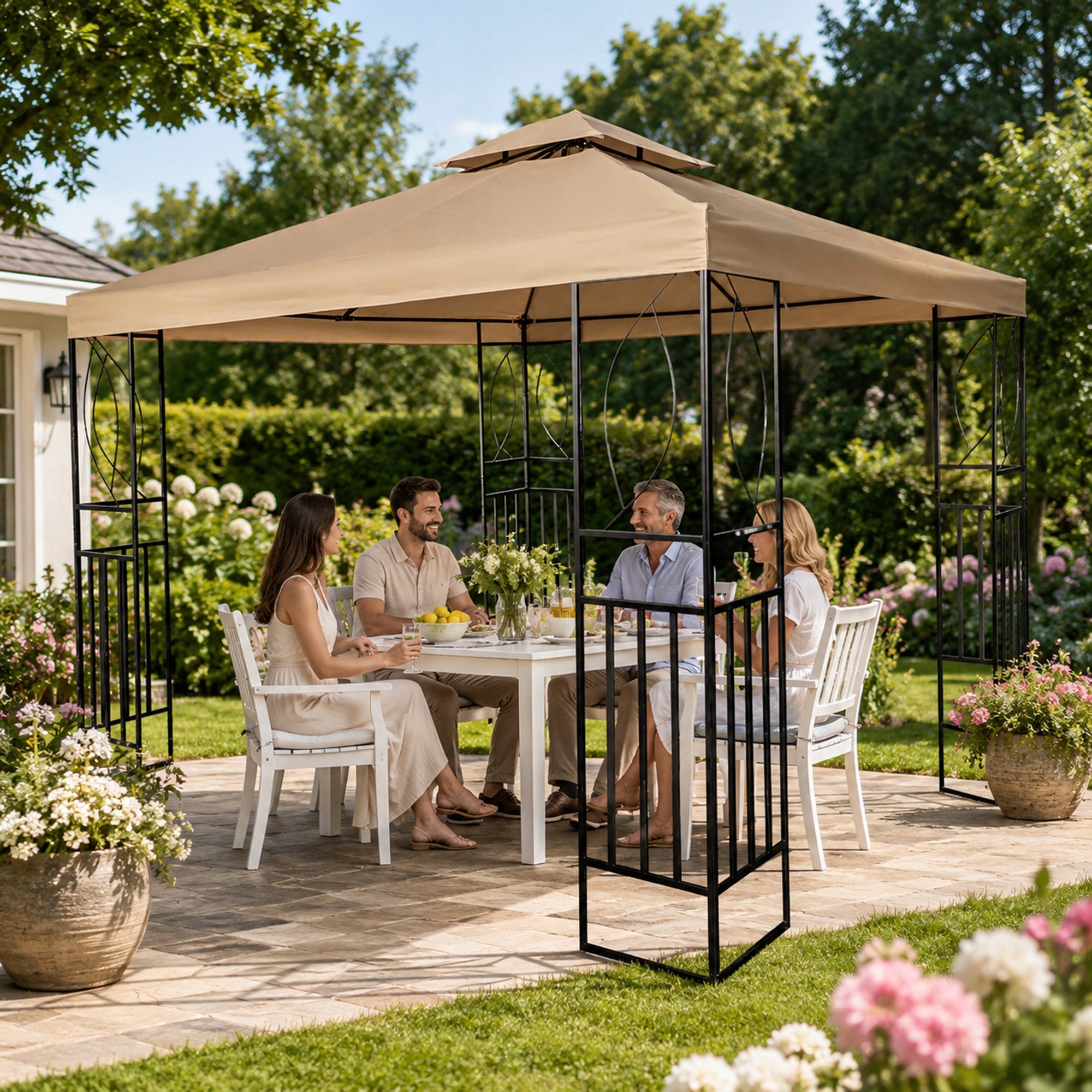 GARDEN PAVILION GAZEBO TENT 3x3x2,7m TERRACE GARDEN EVENT CANOPY Number of side walls 4 walls