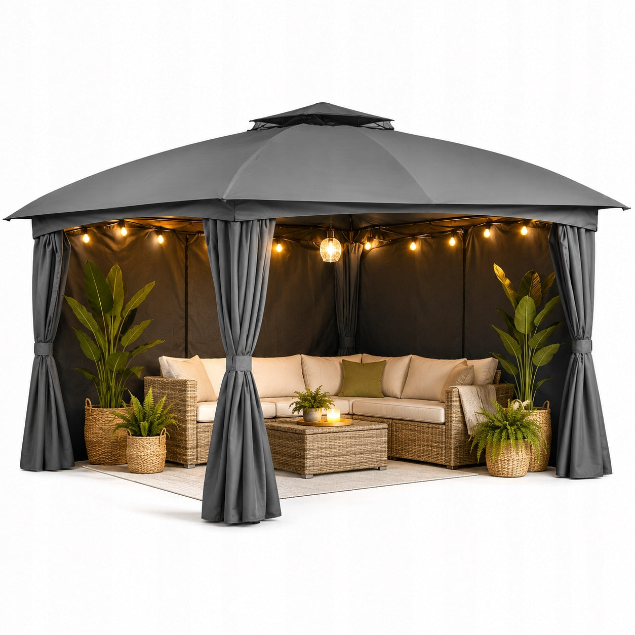 GARDEN PAVILION GAZEBO TENT 4 WALLS GRAPHITE 3,3 x 3,3 x 2,7M
