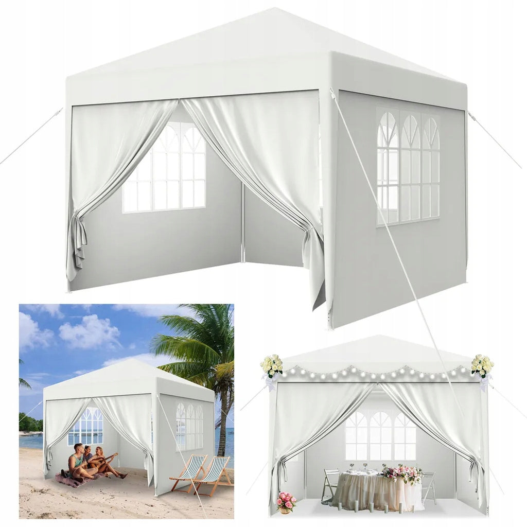 GARDEN PAVILION TENT COMMERCIAL GAZEBO 300 x 300 cm 4 WALLS WINDOW CASTLE Number of windows 3