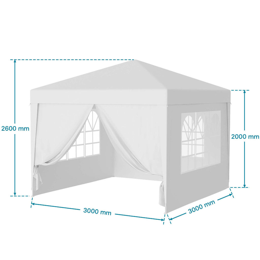 GARDEN PAVILION TENT COMMERCIAL GAZEBO 300 x 300 cm 4 WALLS WINDOW CASTLE Width 3 m