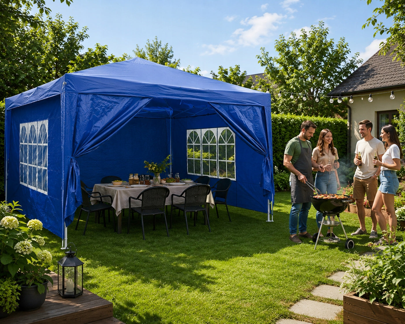 GARDEN PAVILION TENT COMMERCIAL GAZEBO 300 x 400 cm 4 WALLS WINDOW CASTLE Packaging status original