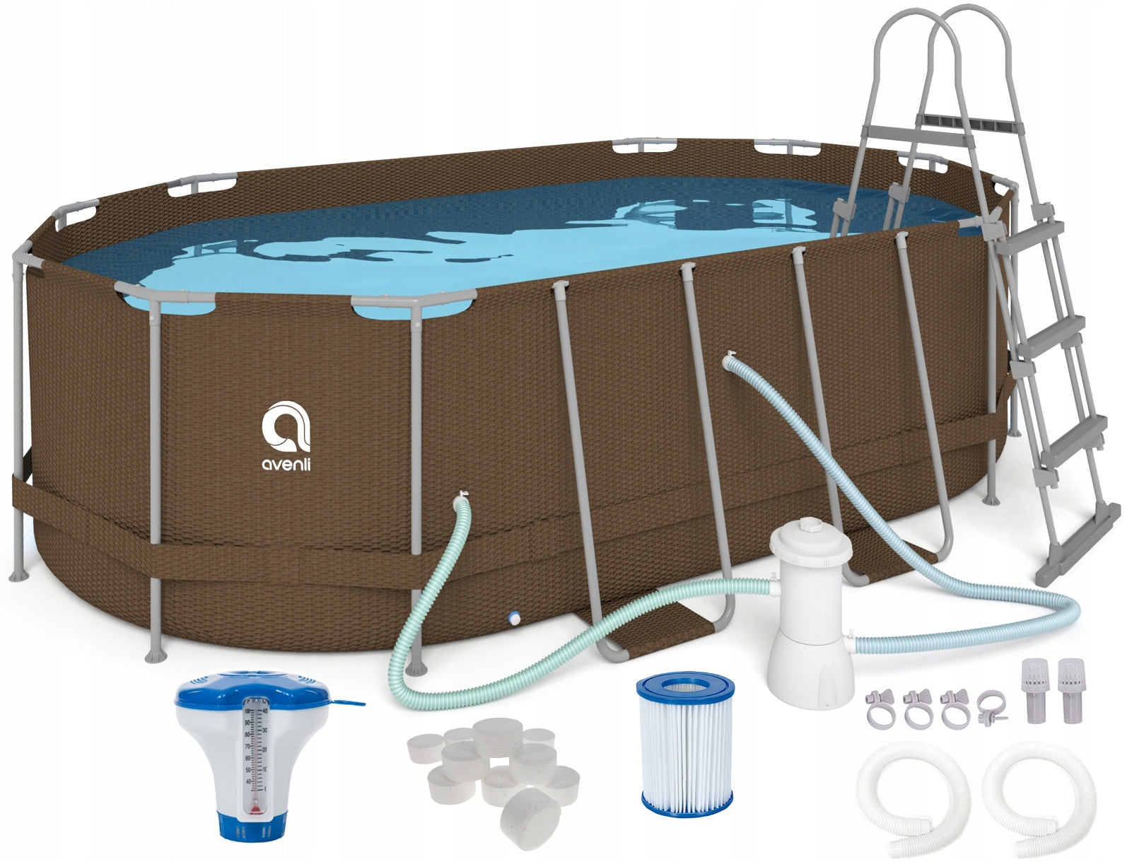GARDEN POOL RACK 427x275x100 SET 18in1 + PUMP + CHEMISTRY FREEBIE Packaging status original