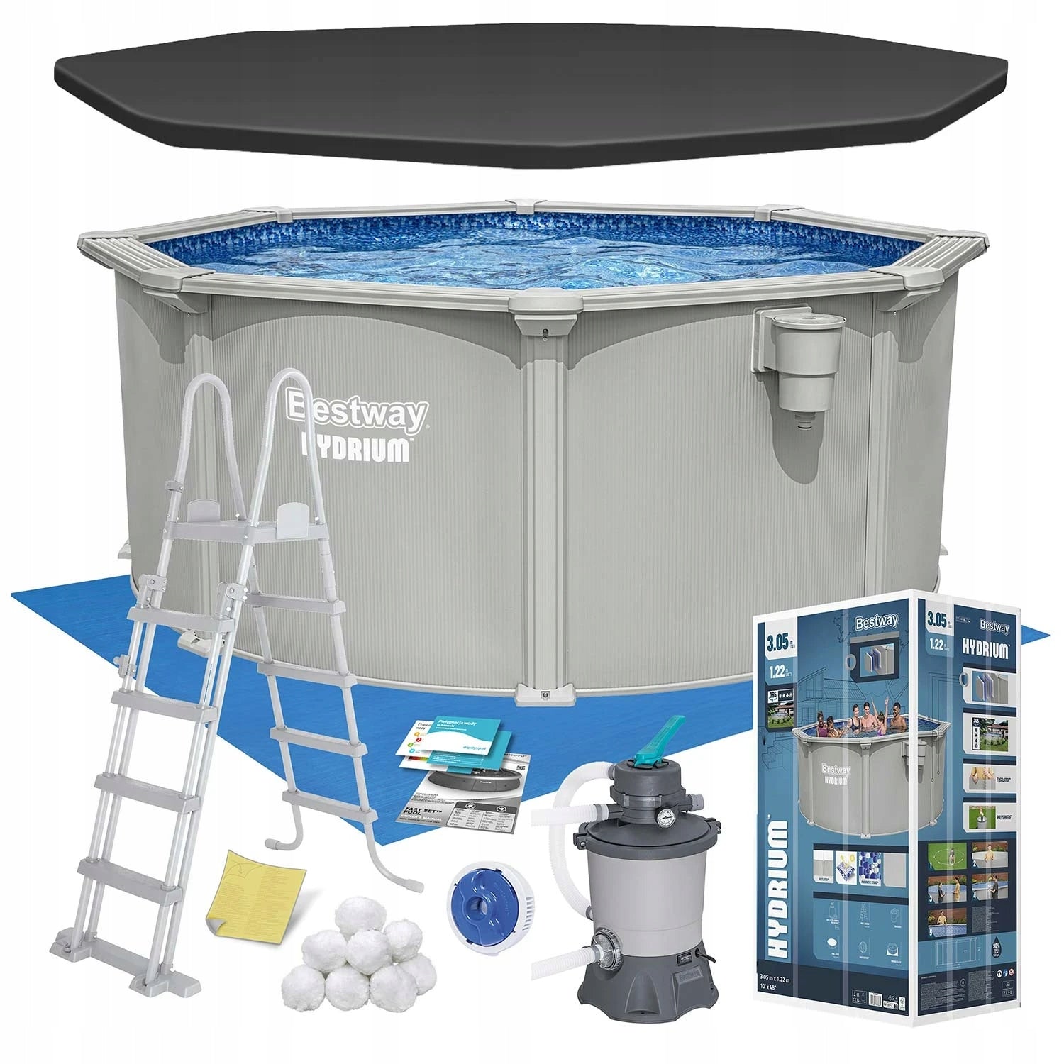 GARDEN POOL YEAR-ROUND PANEL HYDRAUM 305x122 cm BESTWAY SET 13in1