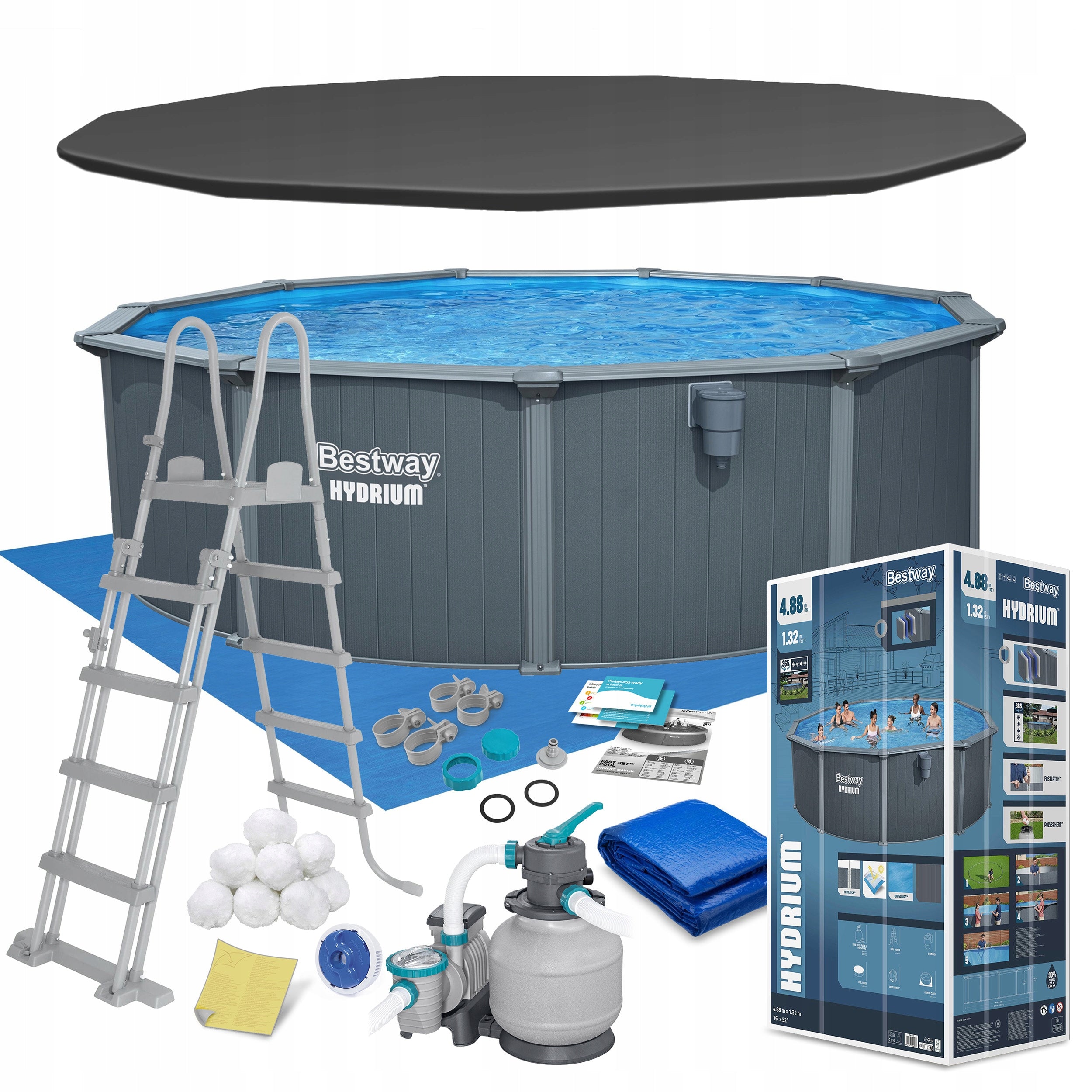 GARDEN POOL YEAR-ROUND PANEL HYDRAUM 488x132 cm BESTWAY SET 13in1