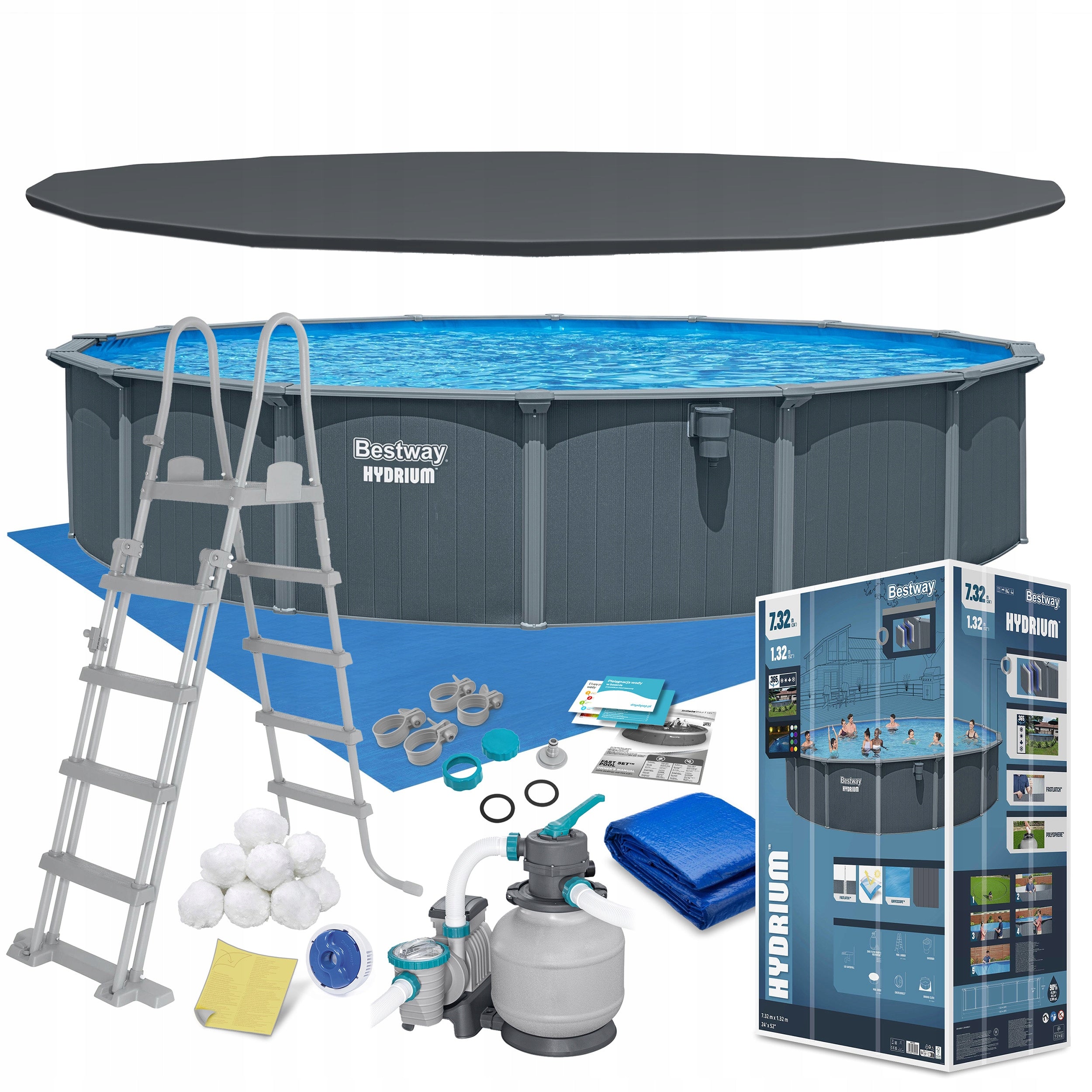 GARDEN POOL YEAR-ROUND PANEL HYDRAUM 732x132 cm BESTWAY SET 13in1