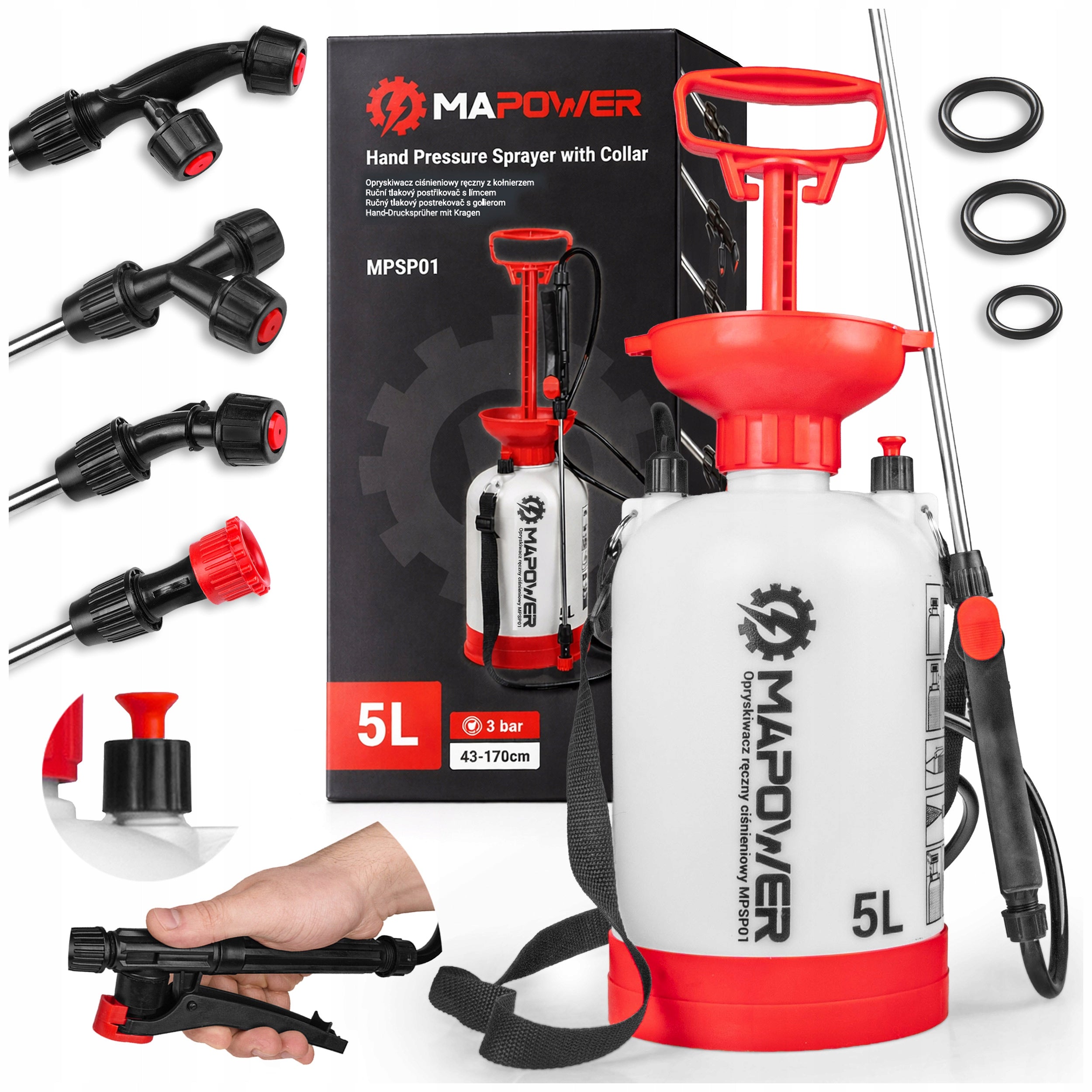GARDEN PRESSURE HAND SPRAYER 5 L LANCE 170CM 3BAR STRONG MAPOWER