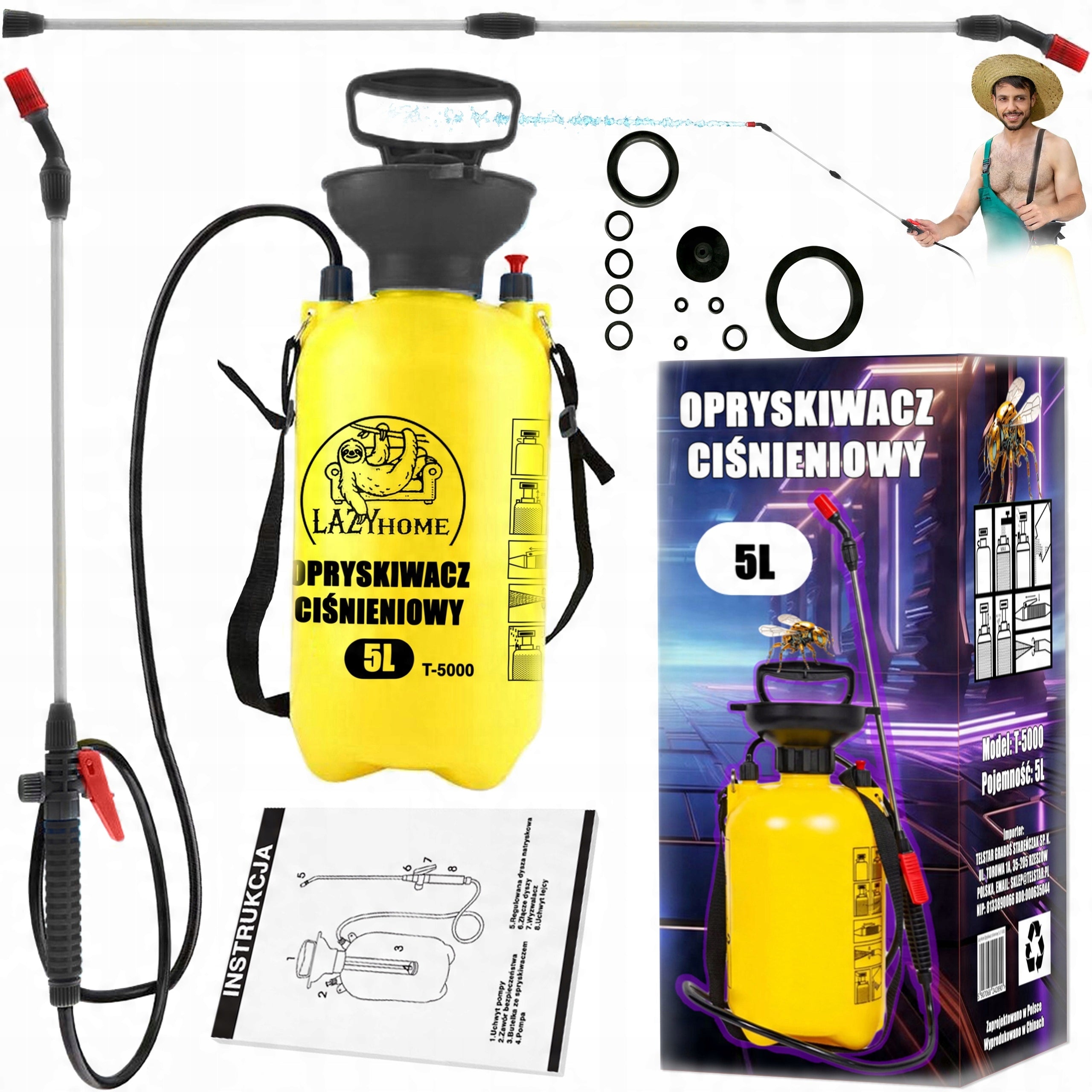 GARDEN PRESSURE HAND SPRAYER 5L LAZYhome ADJUSTABLE LONG LANCE