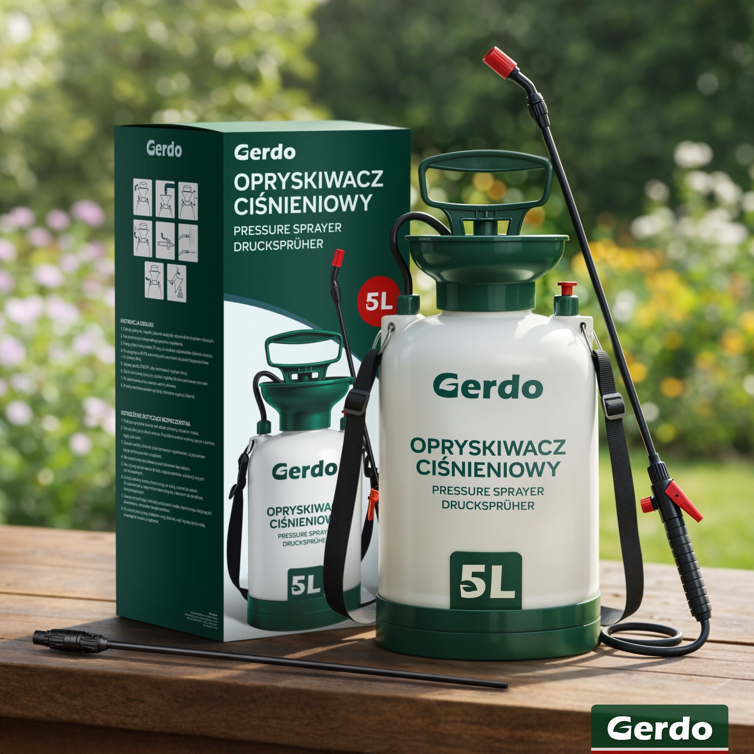 GARDEN PRESSURE HAND SPRAYER 5L LONG LANCE 96CM MODULAR SYSTEM Manufacturer code Opryskiwacz ciśnieniowy 5L długa lanca Gerdo