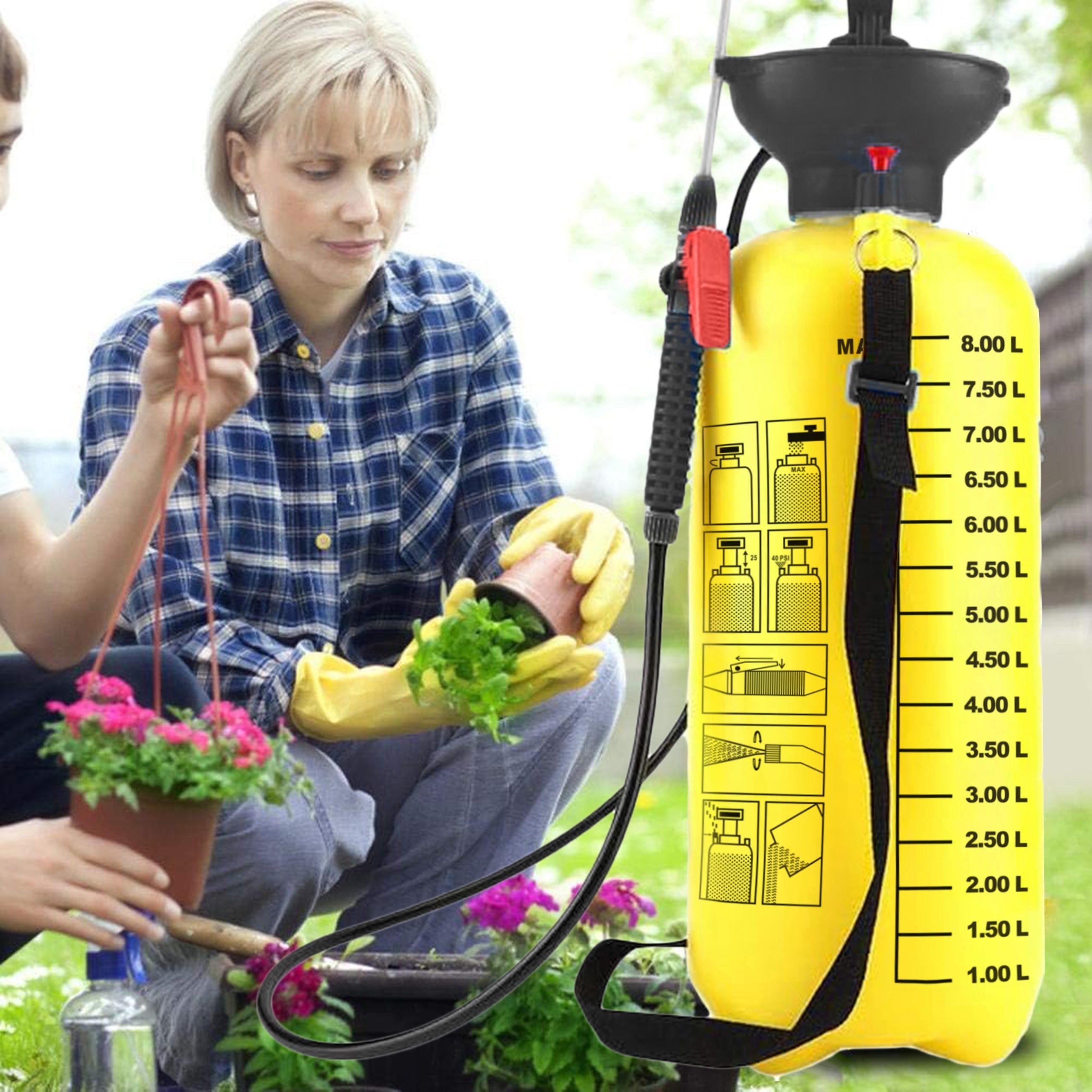 GARDEN PRESSURE HAND SPRAYER 8L LAZYhome ADJUSTABLE LONG LANCE Packaging status original