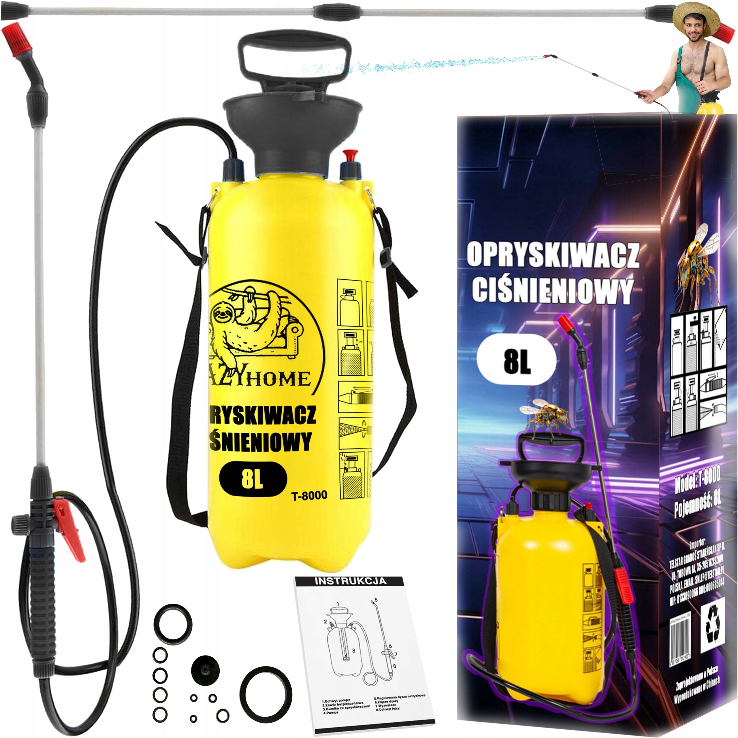 GARDEN PRESSURE HAND SPRAYER 8L LAZYhome ADJUSTABLE LONG LANCE
