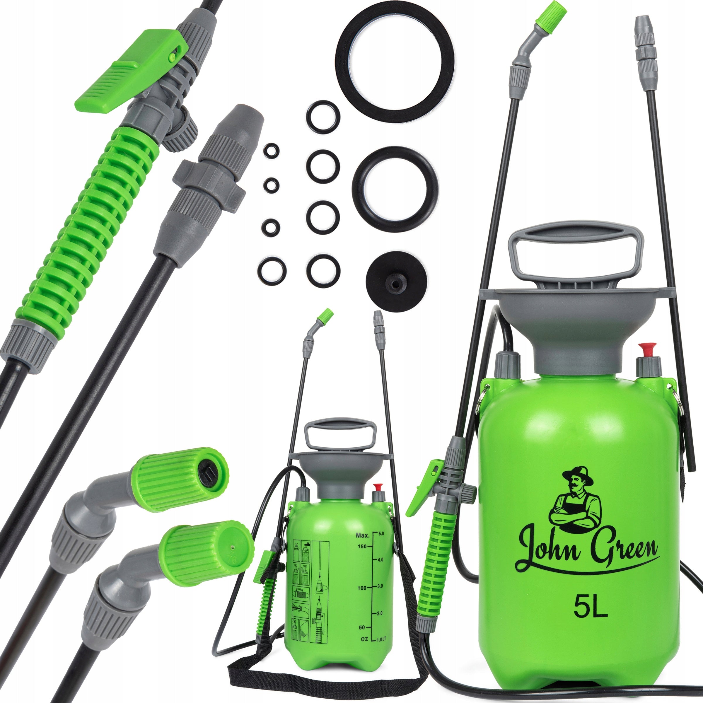 GARDEN PRESSURE HAND SPRAYER LONG ADJUSTABLE LANCE 2x NOZZLES 5L