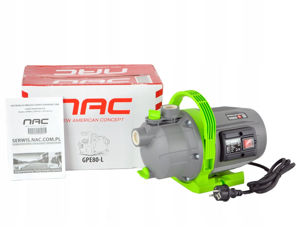GARDEN PUMP FOR WATER NAC POWER 800 W 3600 l/h FOR WATERING SUCTION 7 M Manufacturer NAC