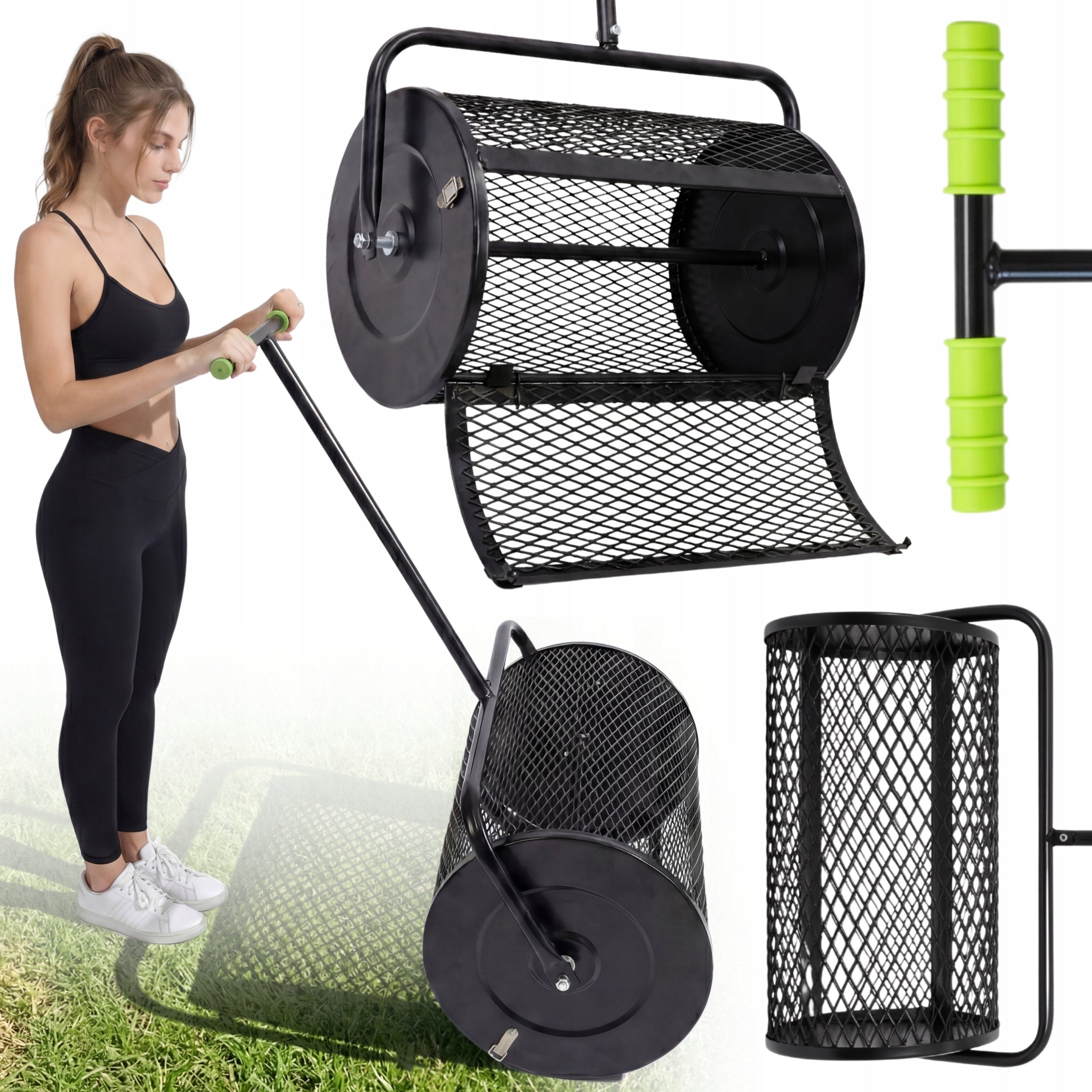 GARDEN ROLLER MESH SEED COMPOST FERTILIZER SPREADER 75 L