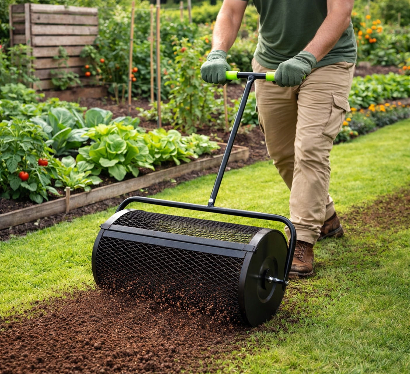 GARDEN ROLLER Mesh COMPOST FERTILIZER spreader Seed spreader Polish Packaging status original