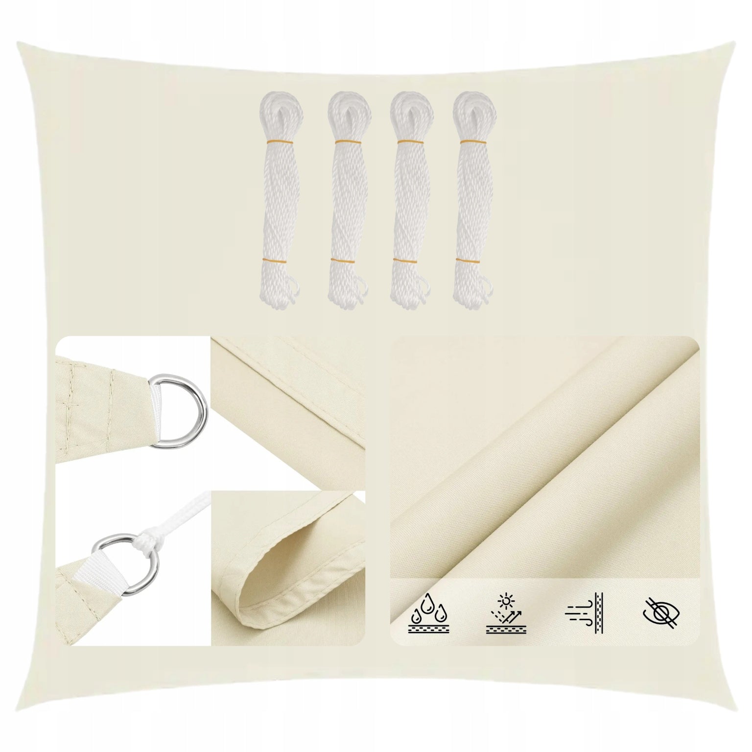 GARDEN SAIL Square Sun Protection Oxford Fabric 5x5 m Cream