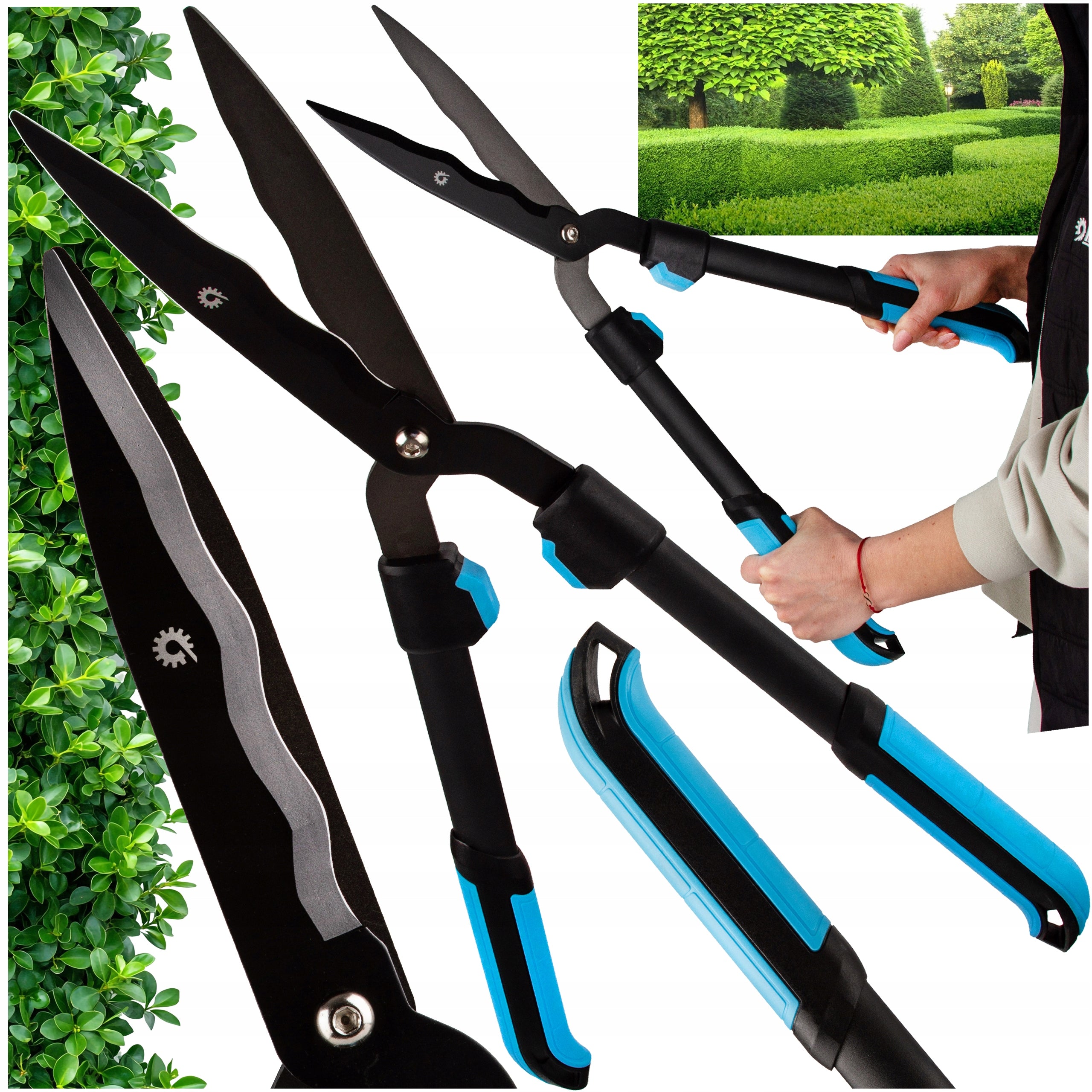 GARDEN SCISSOR HEDGE TRIMMER BRANCHES BUSHES TWO-HANDED 63cm