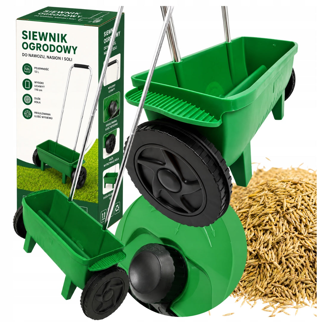 GARDEN SEEDER GRASS SEED SPREADER SAND SALT FERTILIZER SPREADER 12L