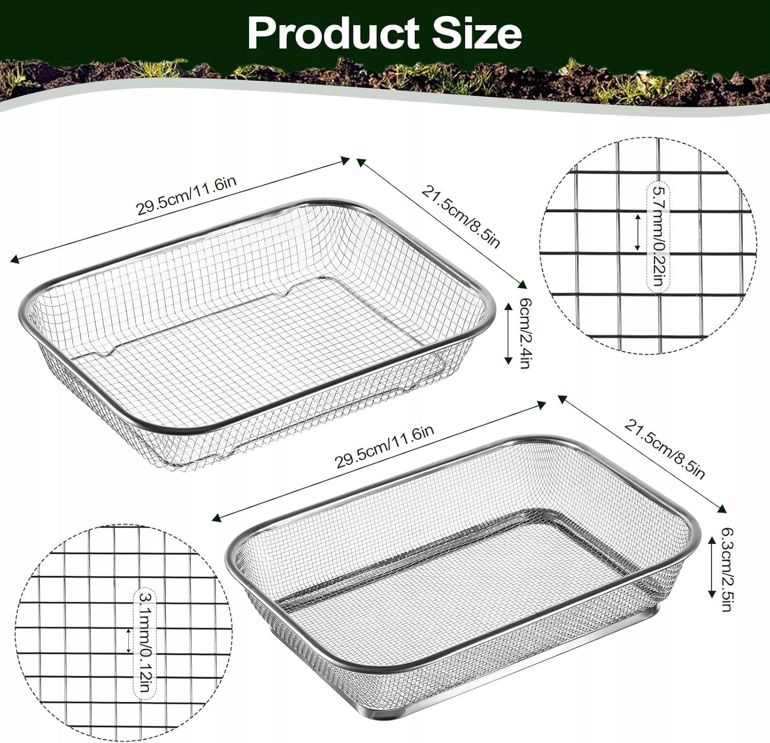 GARDEN SIEVE DOUBLE MESH 5,7/3,1mm STAINLESS STEEL FOR SIFTING Packaging status original