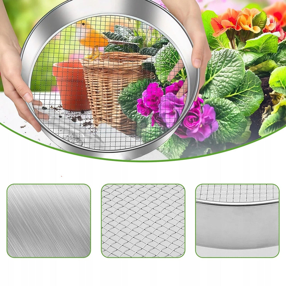 GARDEN SIEVE Metal WITH 5 INTERCHANGEABLE INSERTS FOR SOIL AND COMPOST Power supply handheld