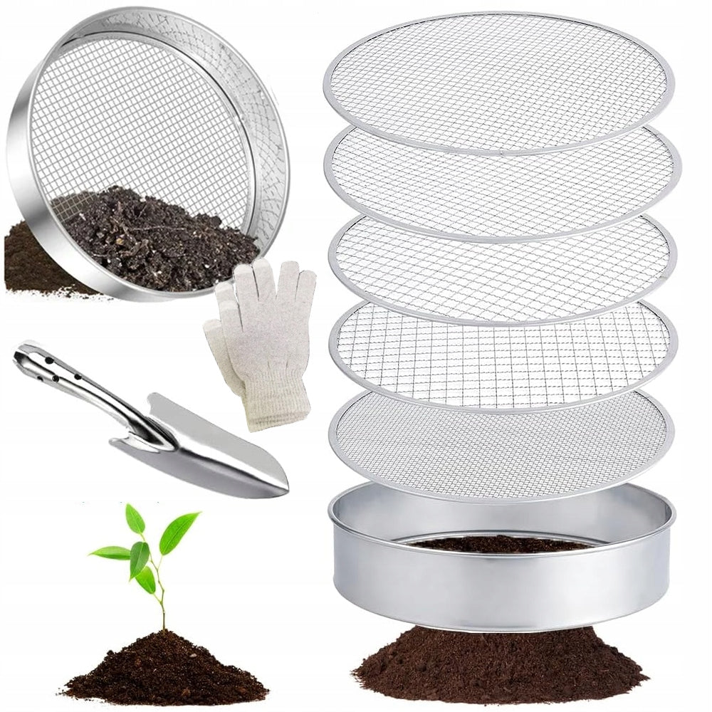 GARDEN SIEVE STRAINER 30cm FOR SIFTING ADJUSTABLE COMPOST EARTH +5 plates