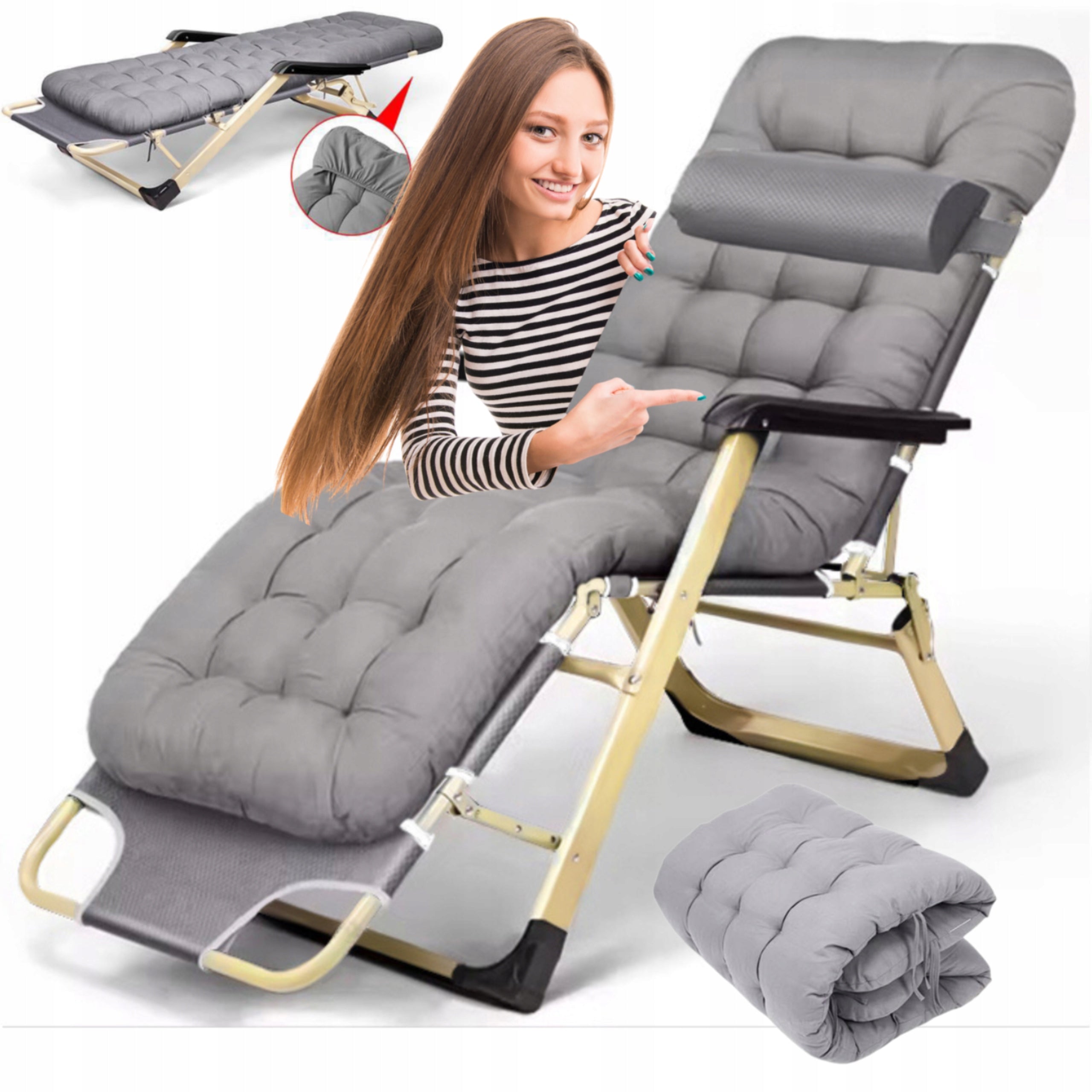 GARDEN SUN LOUNGER DC01-GD-GR BEACH PILLOW FOLDING GREY IDEALGarden