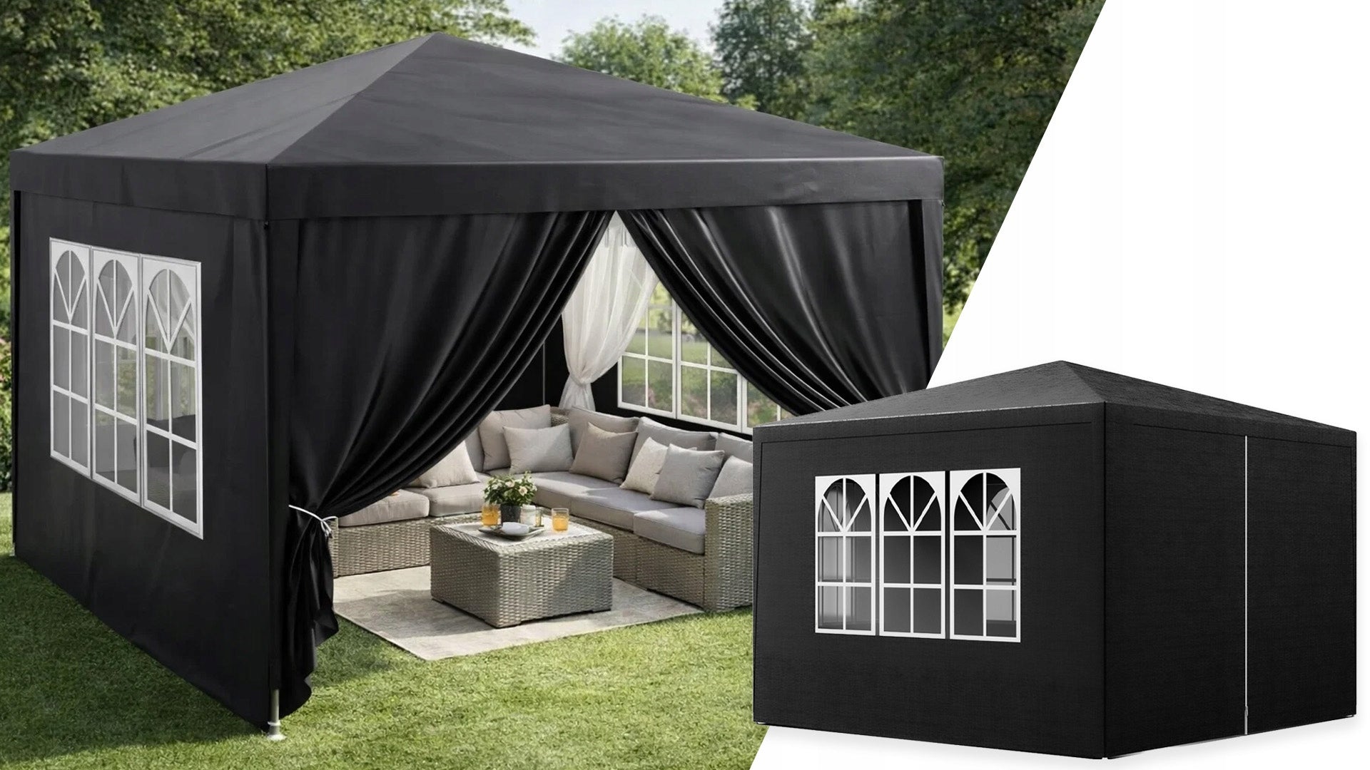 GARDEN TENT GAZEBO PAVILION FOR GARDEN 4 WALLS 300 x 300 x 250 CM 3x3M Length 3 m