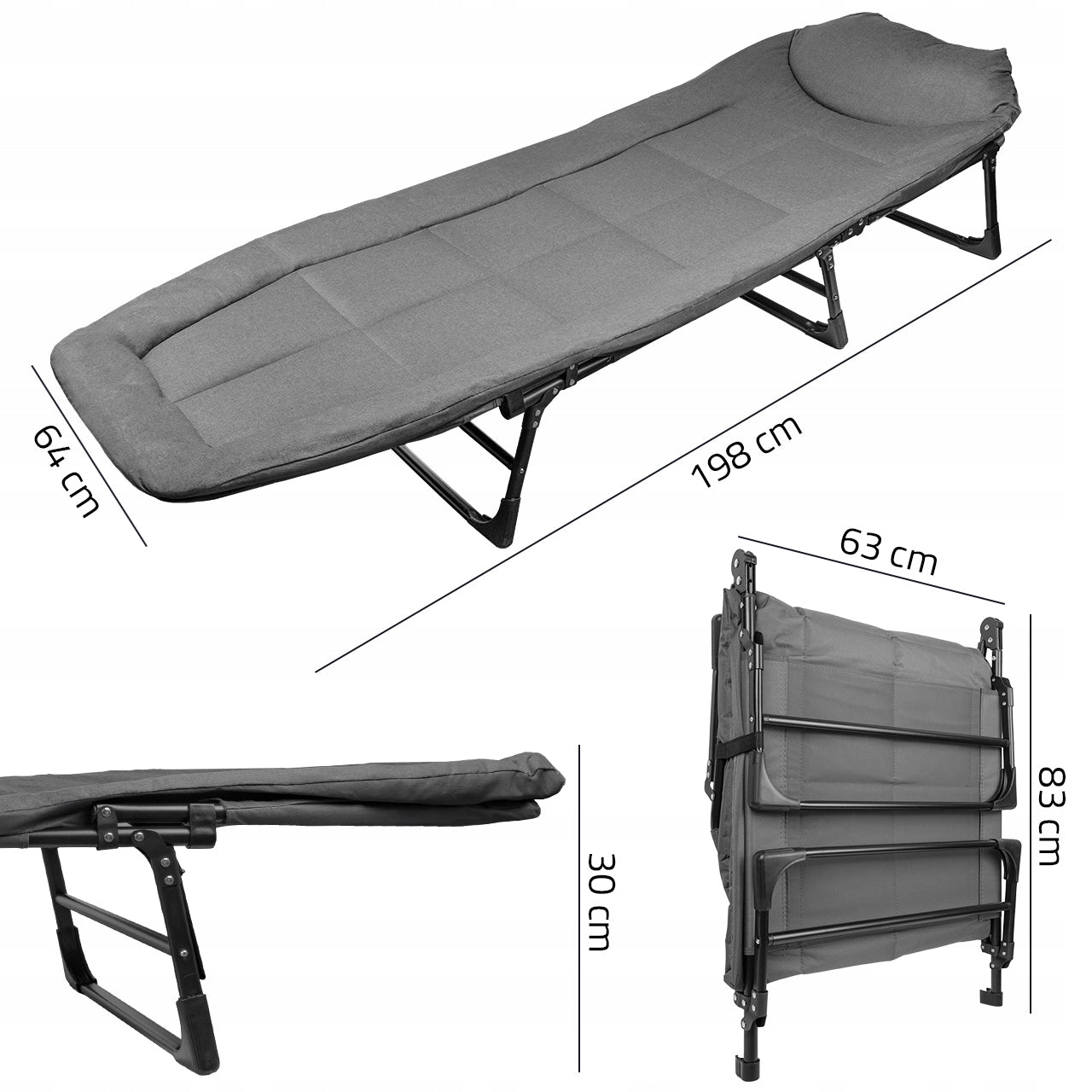 GARDEN TOURIST BED FOLDING LARGE LOUNGER COUCH WITH PILLOW METERACEM Color gray