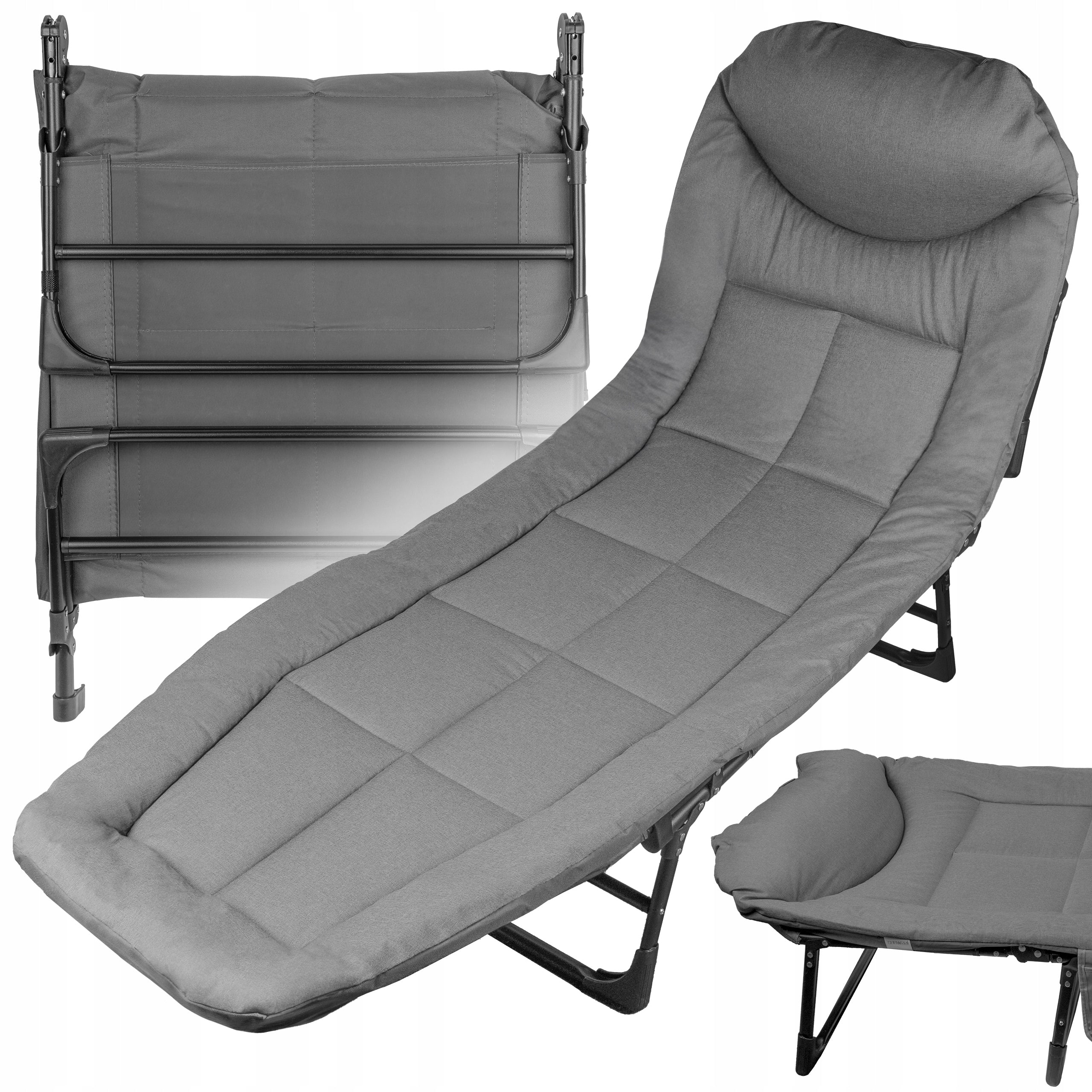 GARDEN TOURIST BED FOLDING LARGE LOUNGER COUCH WITH PILLOW METERACEM