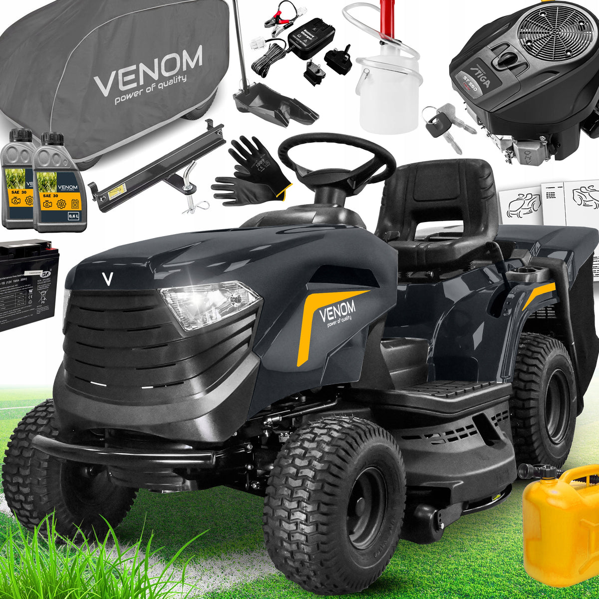 GARDEN TRACTOR VENOM BY STIGA 586cc 98cm Mower 2 cylinders BASKET 240L