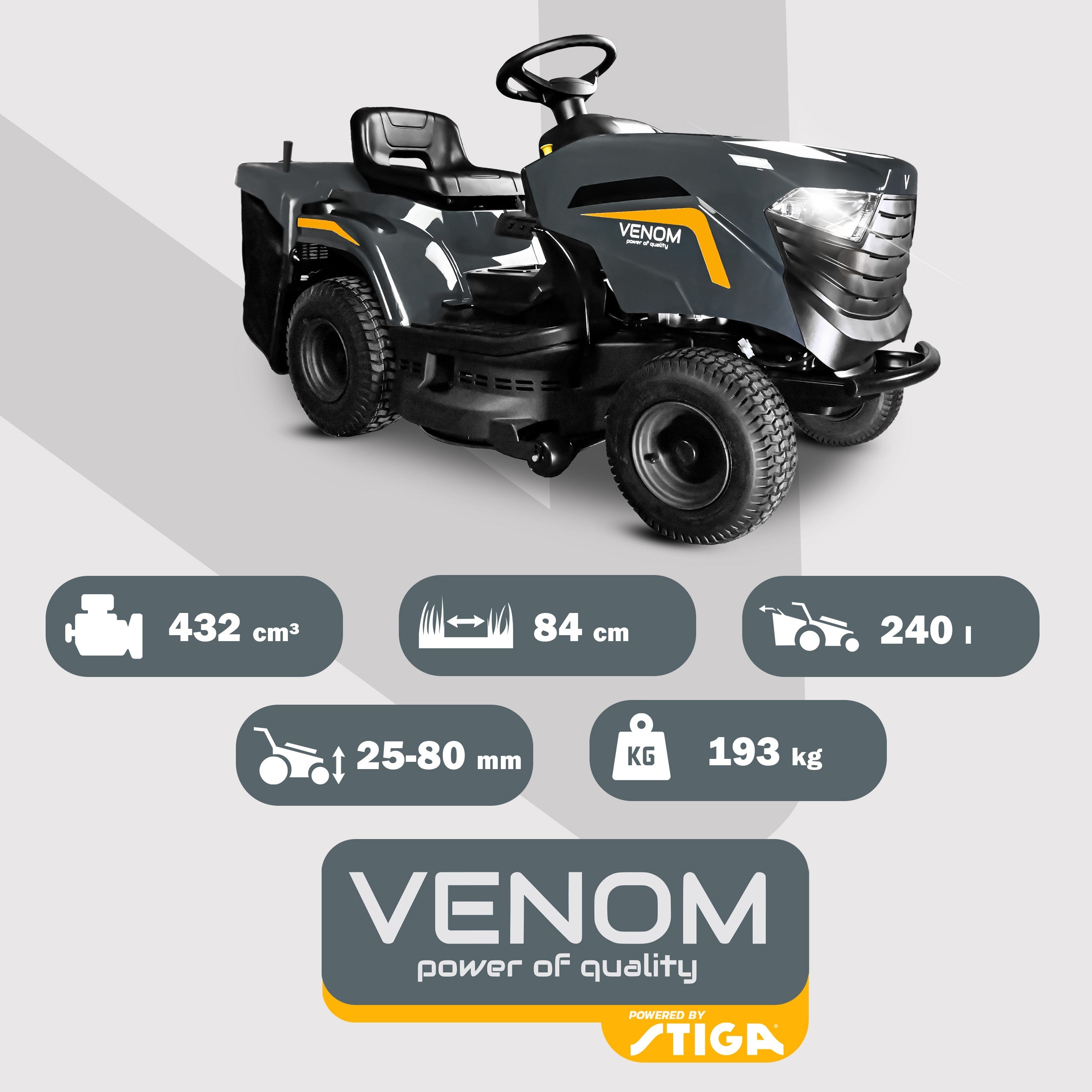 GARDEN TRACTOR VENOM BY STIGA 84 CM 450 MULCHING PLOUGH SNOW BLOWER Packaging status original