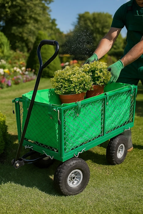 GARDEN TRANSPORT TROLLEY FOLDING PUMPED WHEELS | 200KG | Sherman Packaging status original