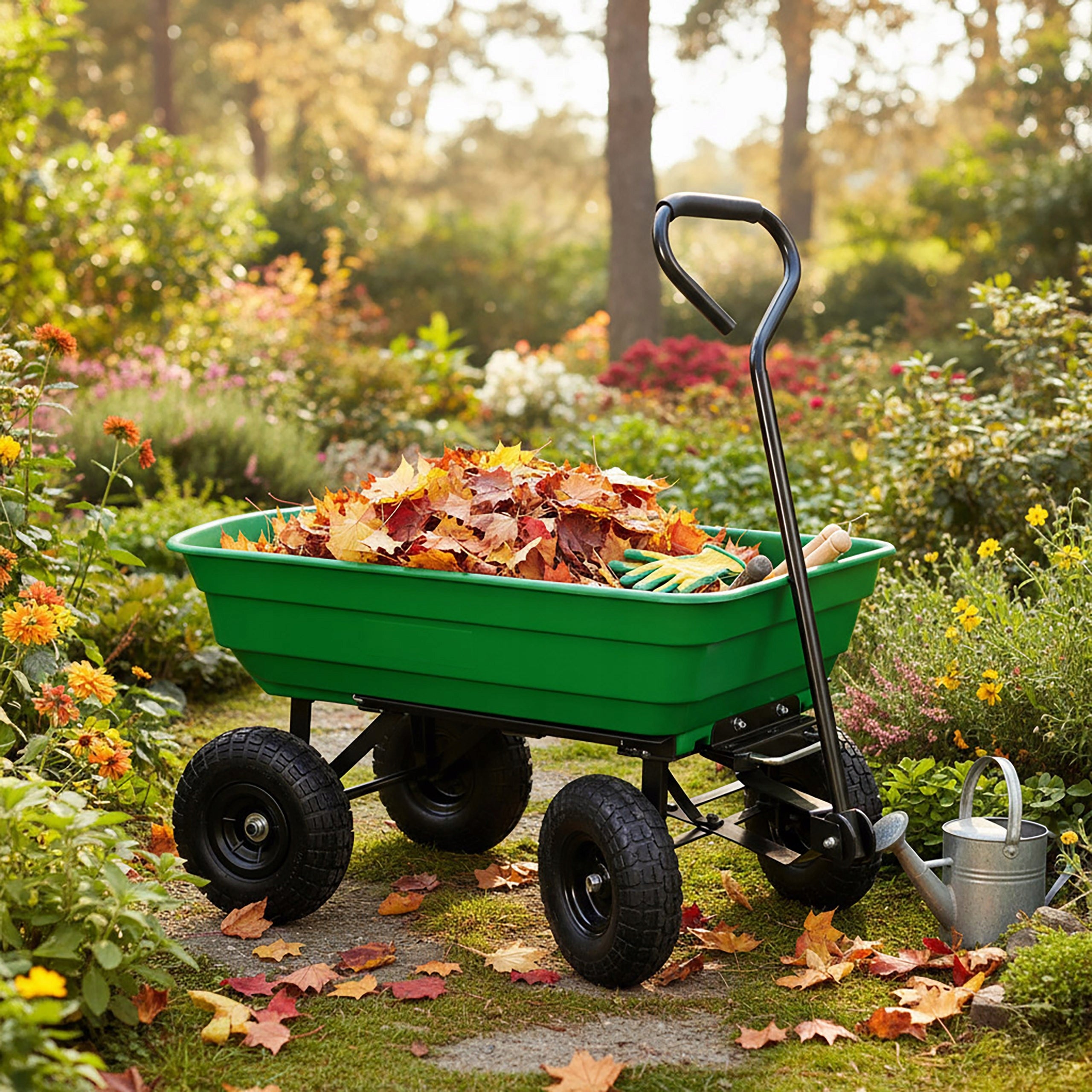 GARDEN TRANSPORT TROLLEY FOR GARDEN TIPPER WHEELBARROW LARGE TRAILER 300kg Packaging status original