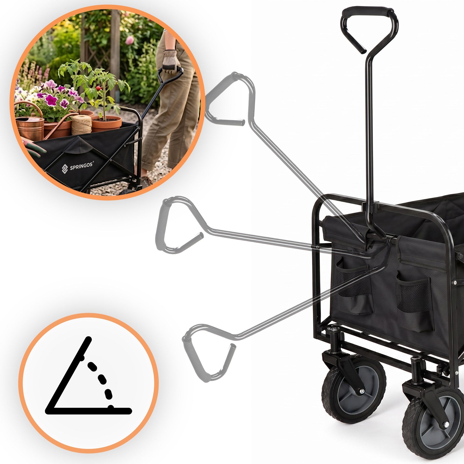 GARDEN TRANSPORT TROLLEY WHEELBARROW HIKING TRAILER FOLDING BEACH Brand Springos