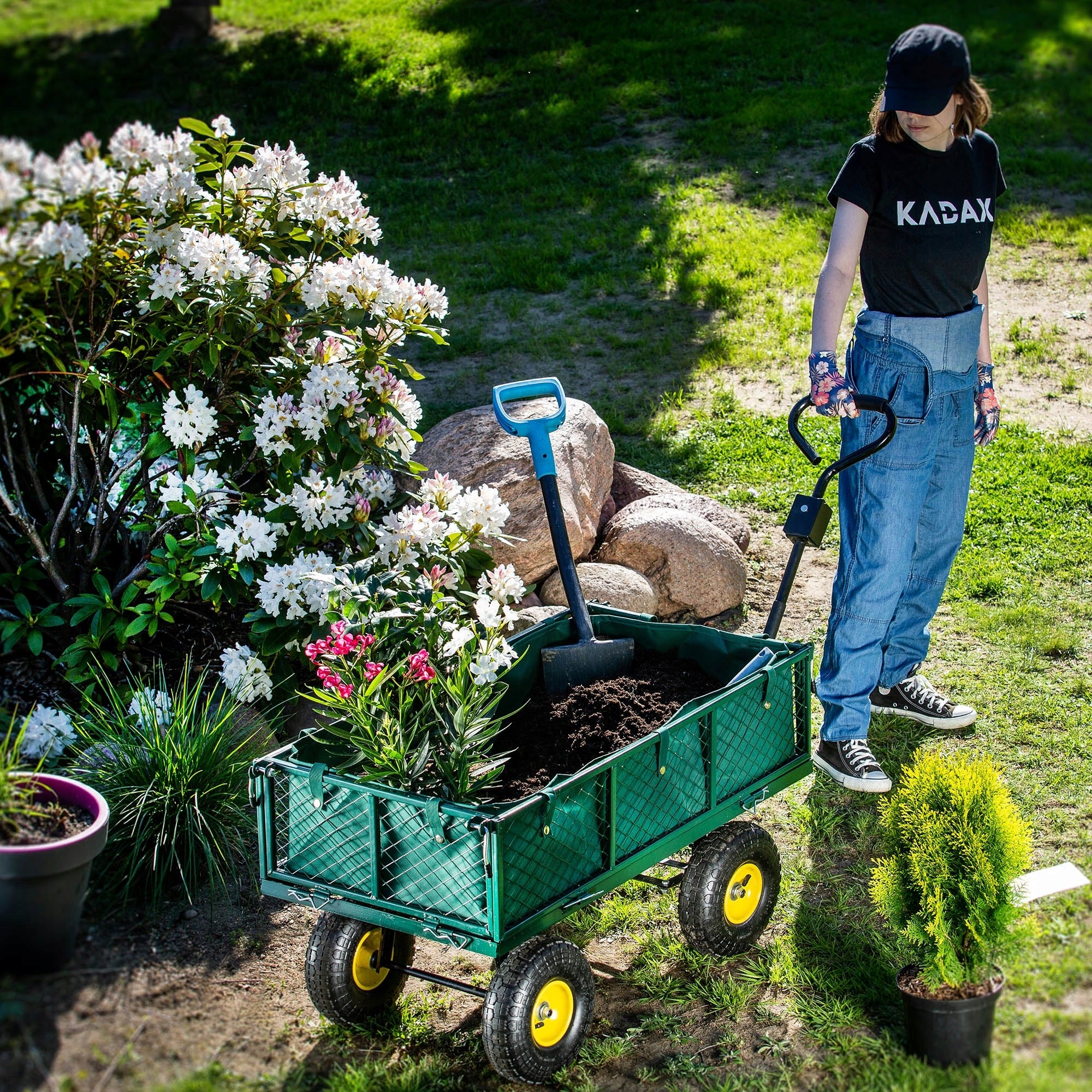 GARDEN TROLLEY 300KG TRANSPORT TRAILER WHEELBARROW 3in1 TARPAULIN WHEEL LARGE Capacity 120 l