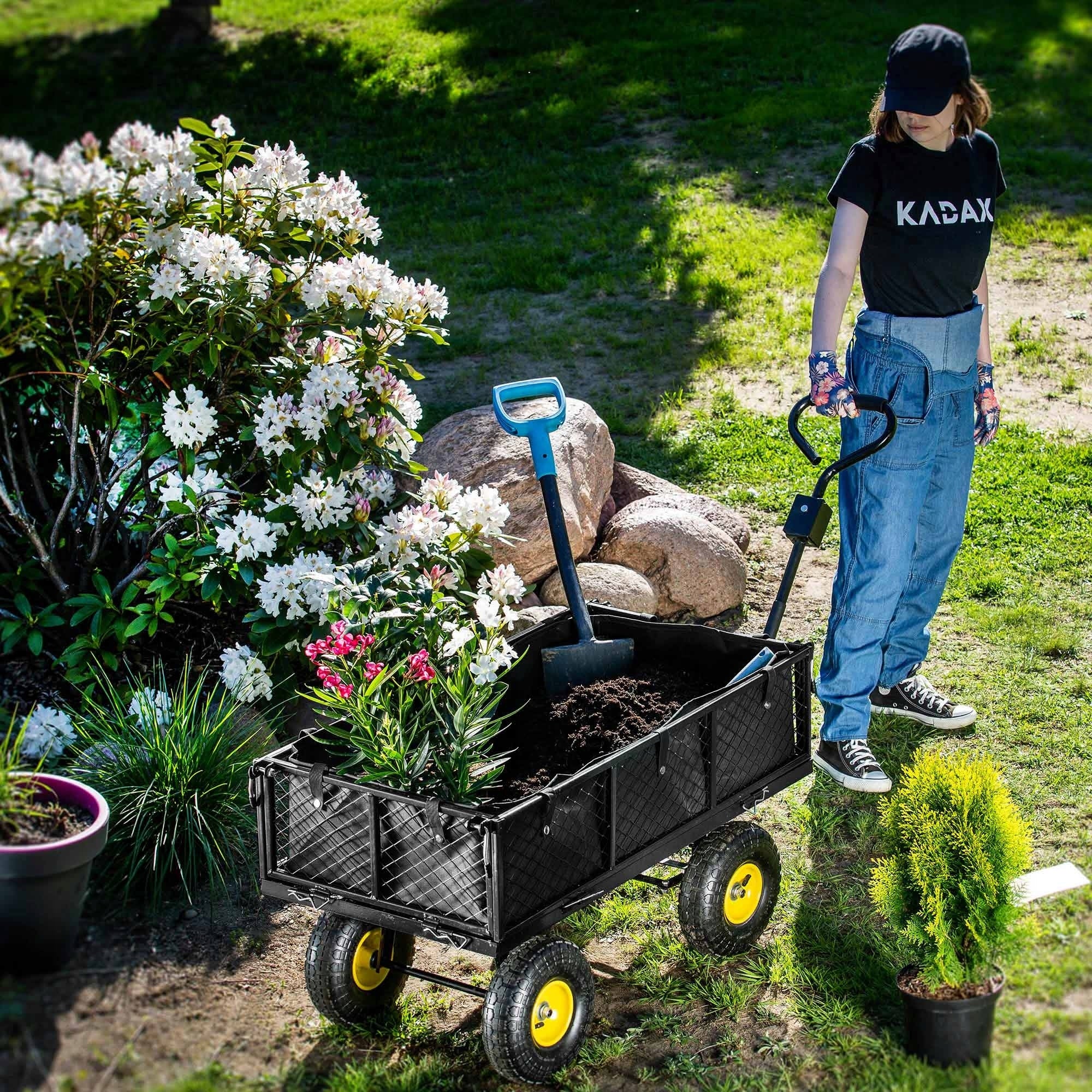 GARDEN TROLLEY 300KG TRANSPORT TRAILER WHEELBARROW 3in1 TARPAULIN WHEEL LARGE Packaging status original