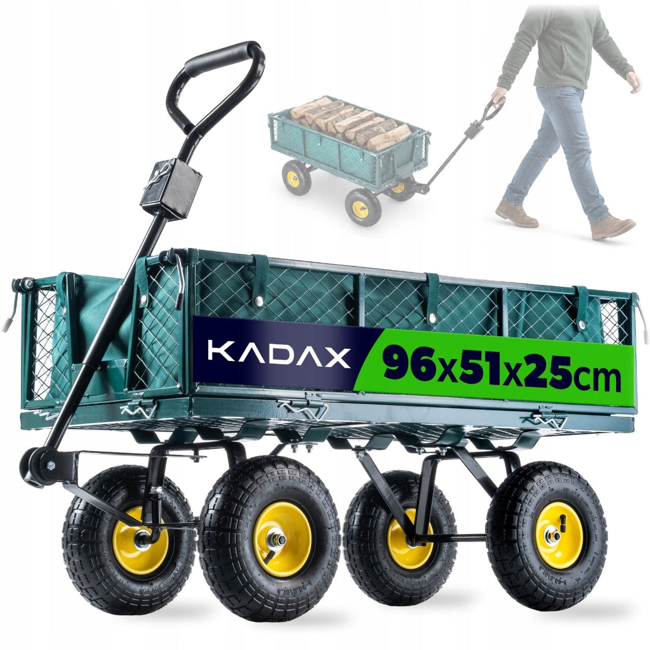 GARDEN TROLLEY 300KG TRANSPORT TRAILER WHEELBARROW 3in1 TARPAULIN WHEEL LARGE