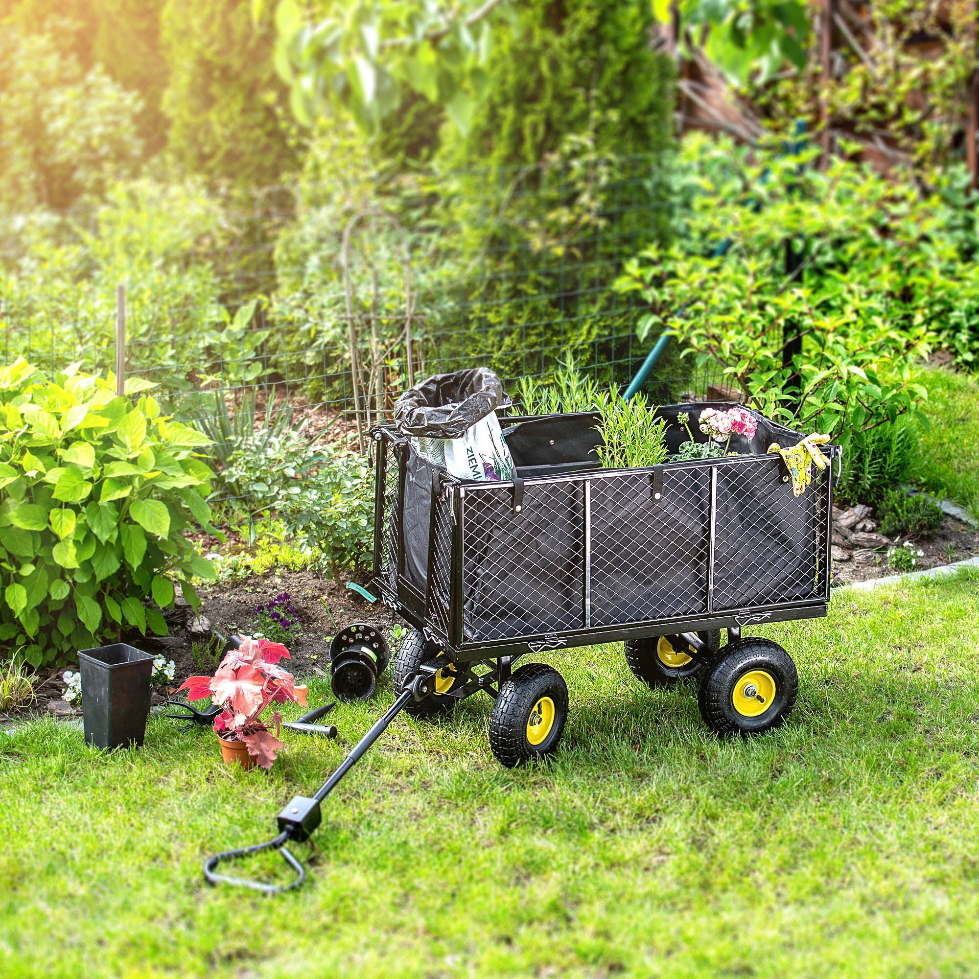 GARDEN TROLLEY 450 kg 200 L TRANSPORT WHEELBARROW TRAILER LARGE STRONG XXL Capacity 200 l