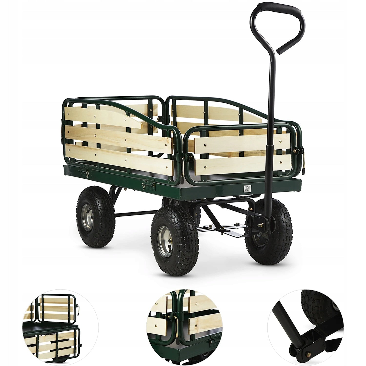 GARDEN TROLLEY HAND TRANSPORT STEEL WIDE TIRES MAT RESISTANT 300 KG Capacity 160 l