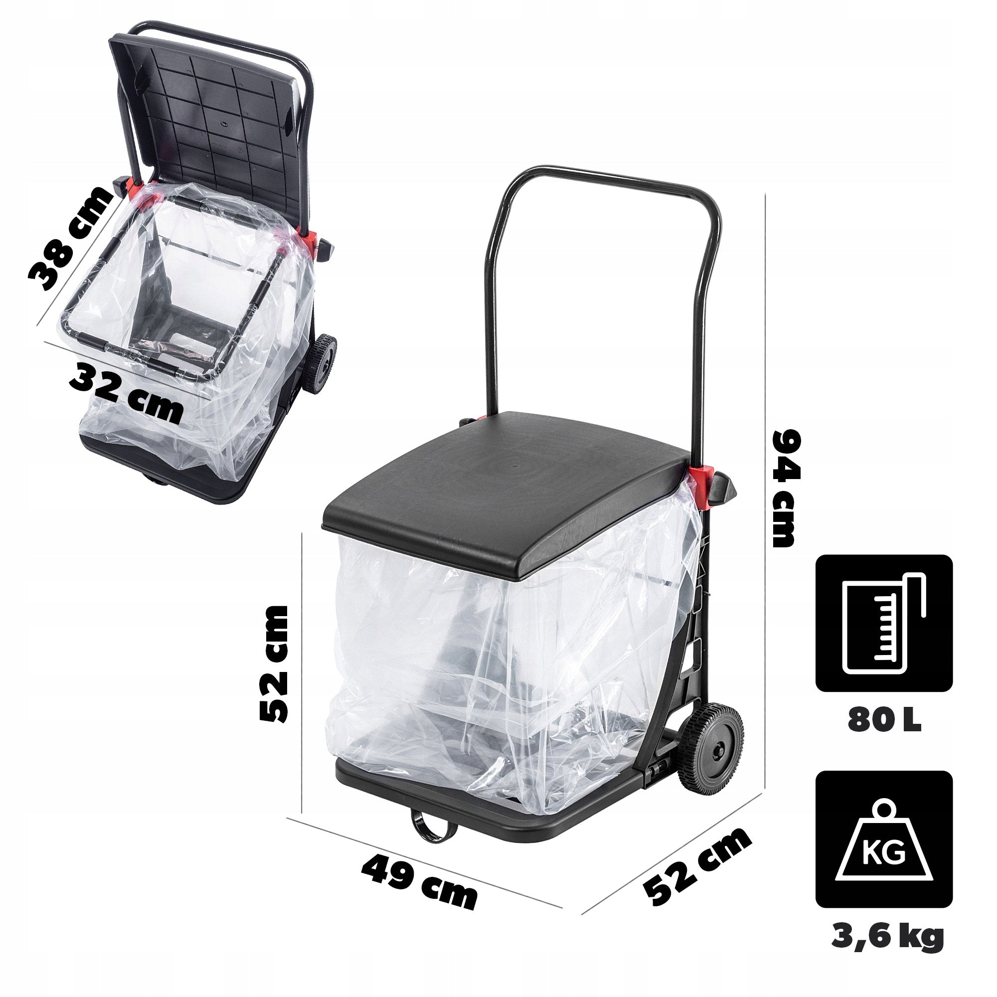 GARDEN TROLLEY ON WHEELS BASKET 80L ON LEAVES GRASS WASTE FRAME STRONG Manufacturer code K11346