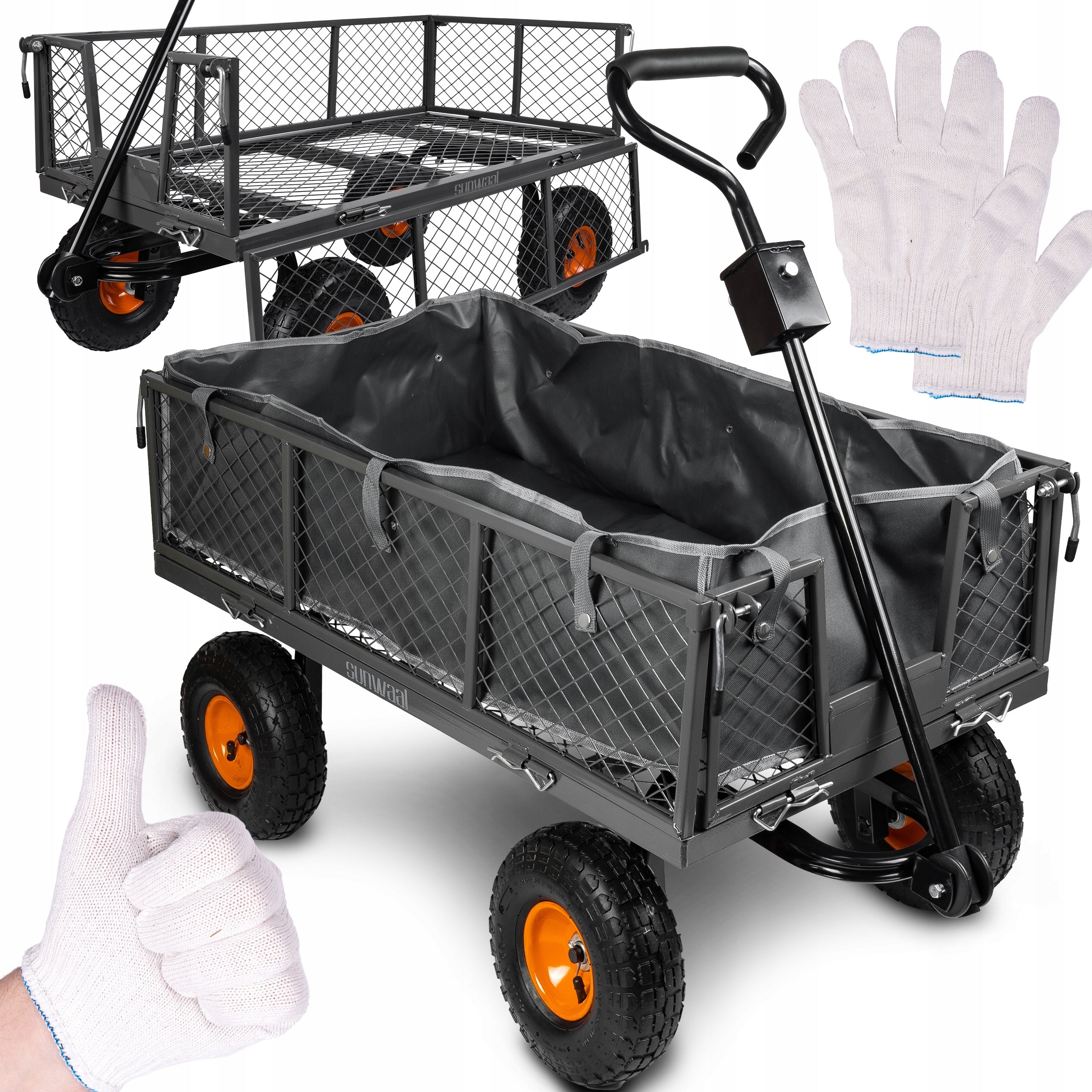 GARDEN TROLLEY TRAILER WHEELBARROW BLACK TARPAULIN 100L 400KG TRANSPORT