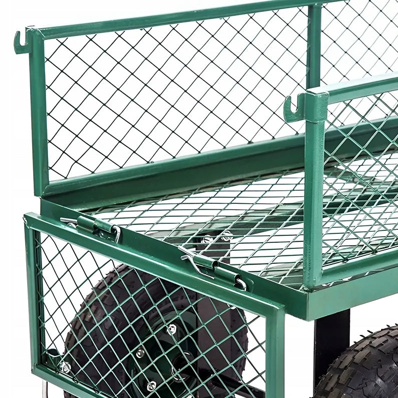 GARDEN TROLLEY TRAILER WHEELBARROW GREEN TARPAULIN 100L 400KG TRANSPORT Kind trolley