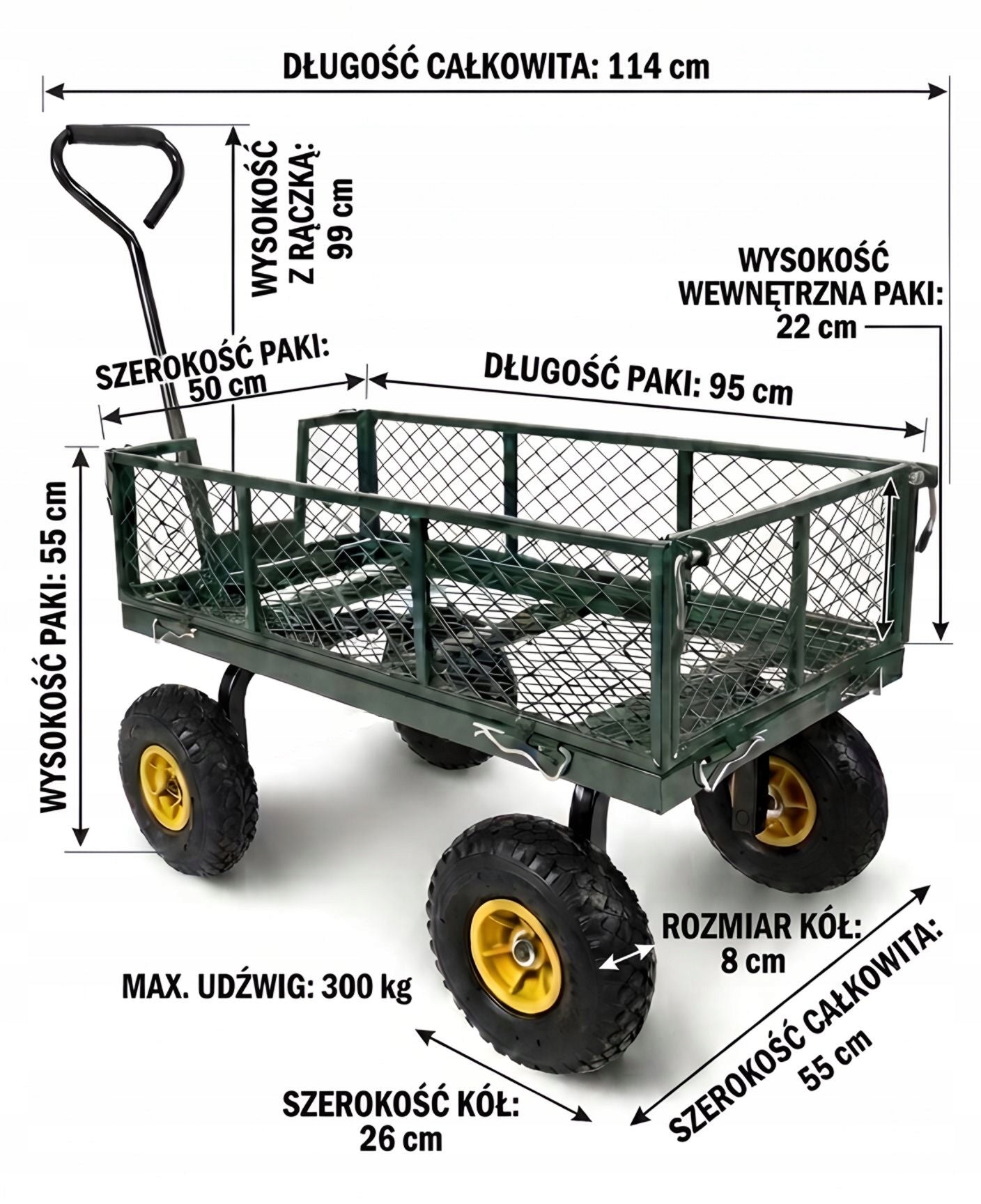 GARDEN TROLLEY TRANSPORT TRAILER WHEELBARROW 3in1 FOLDING SIDES LARGE WHEELS Capacity 100 l
