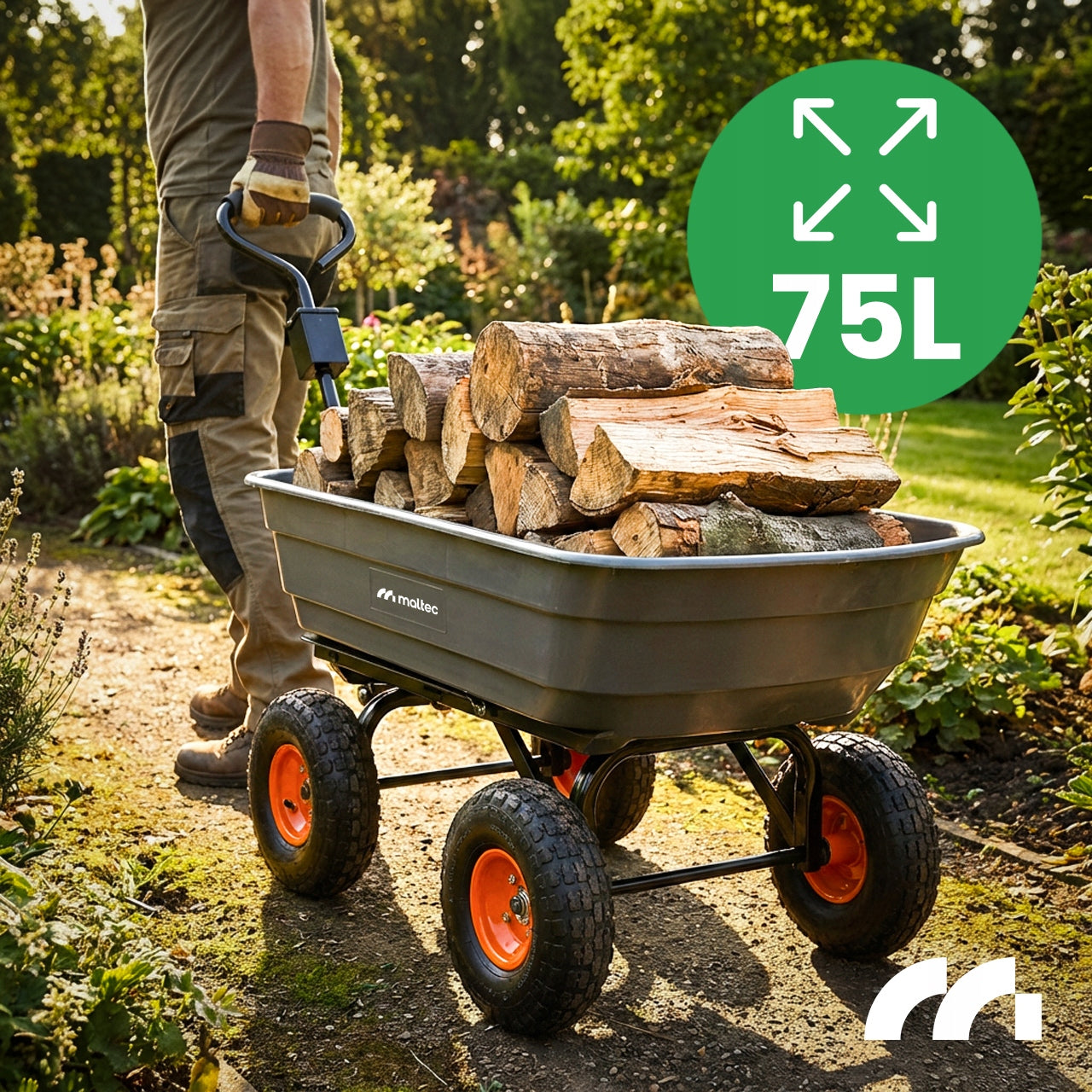 GARDEN TROLLEY TRANSPORT TRAILER WHEELBARROW PUMPED WHEELS UP TO 300KG 75L Packaging status original