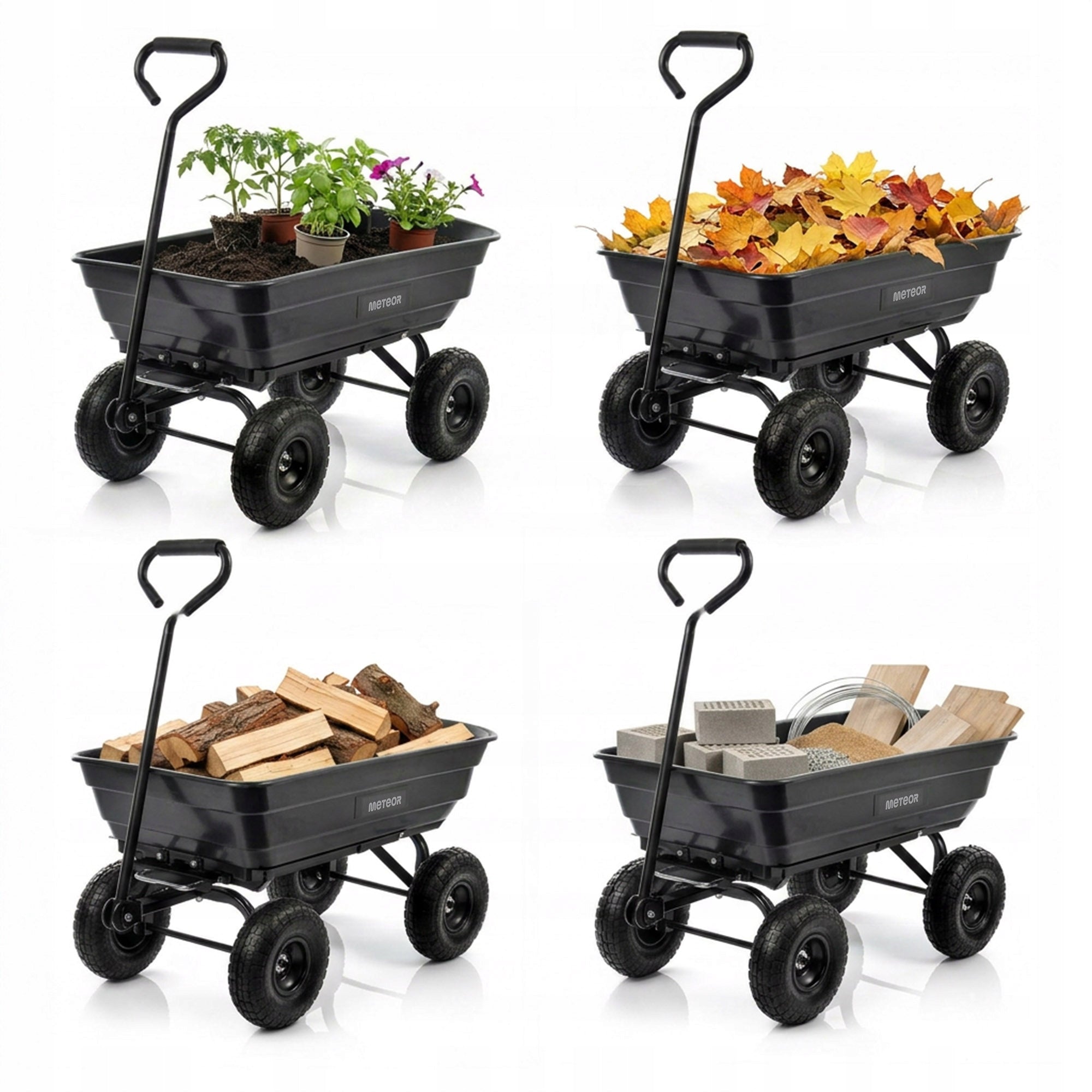 GARDEN TROLLEY TRANSPORT WHEELBARROW DUMP TRUCK 3in1 METEOR up to 250 kg large wheels