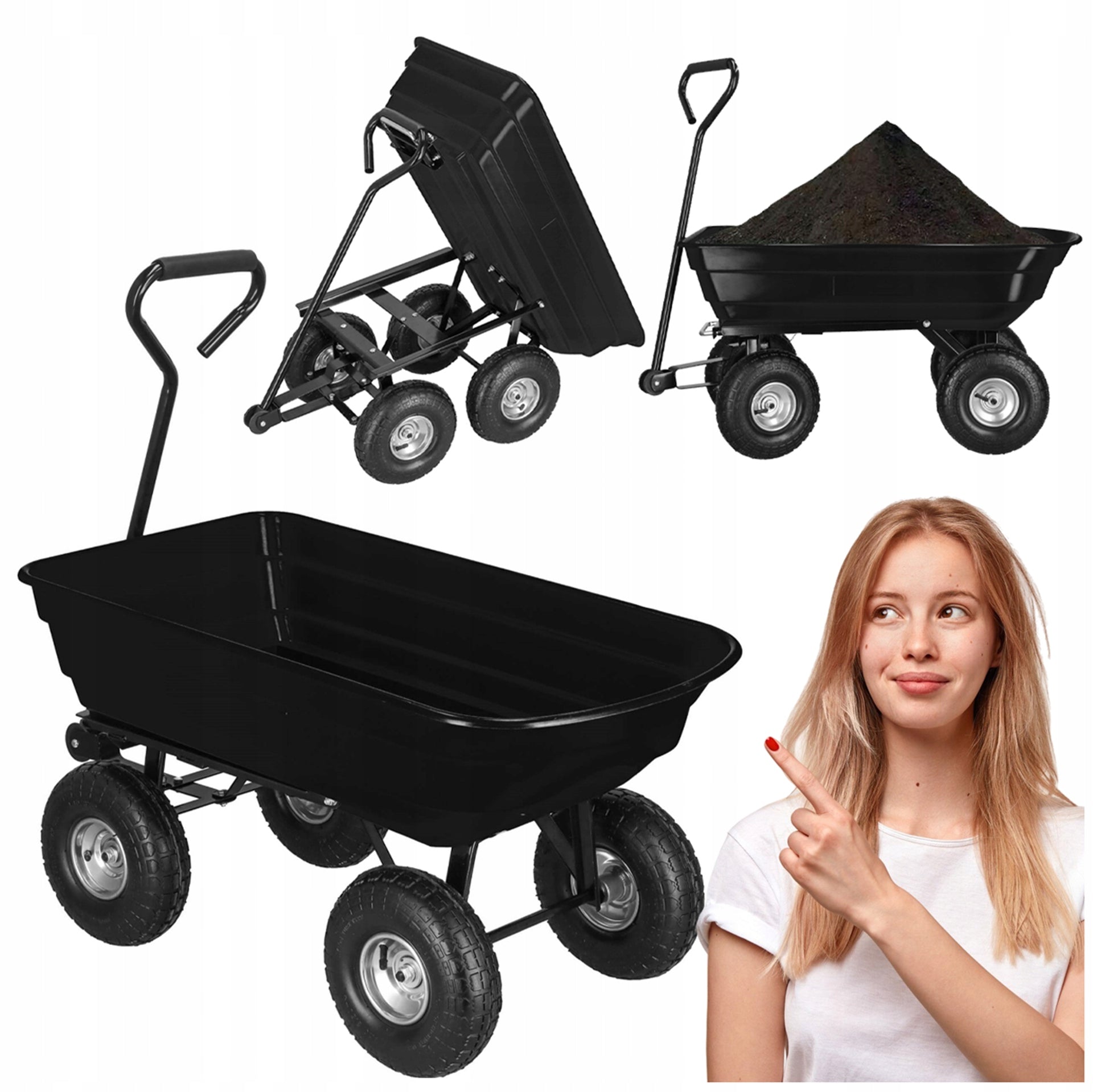 GARDEN TROLLEY TRANSPORT WHEELBARROW GARDEN TRAILER 250kg DUMP TRUCK 75L